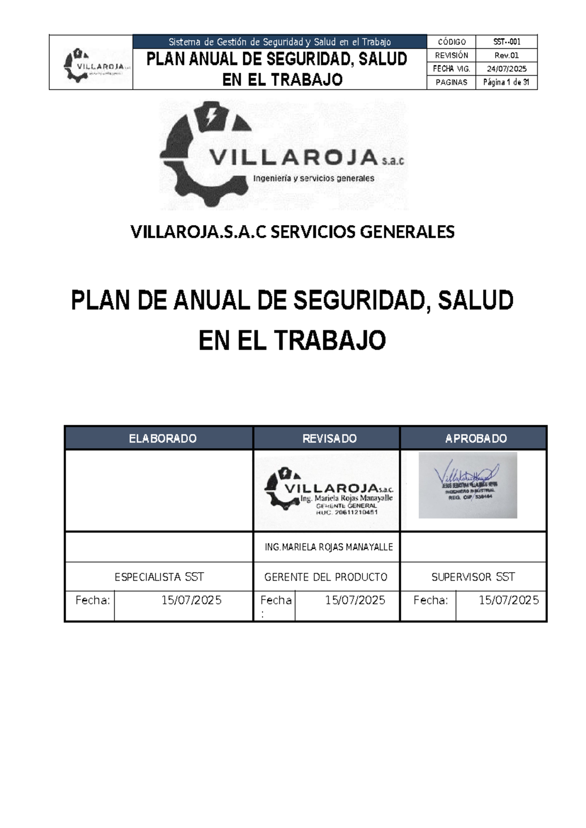 Plan Anual de Seguridad y Salud en el Trabajo SST-PLN-001 2024 - Studocu