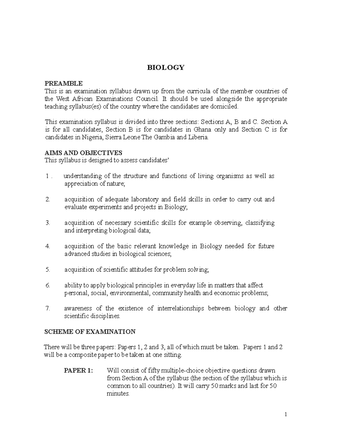 BIO 101: Comprehensive Examination Syllabus for Biology - Studocu