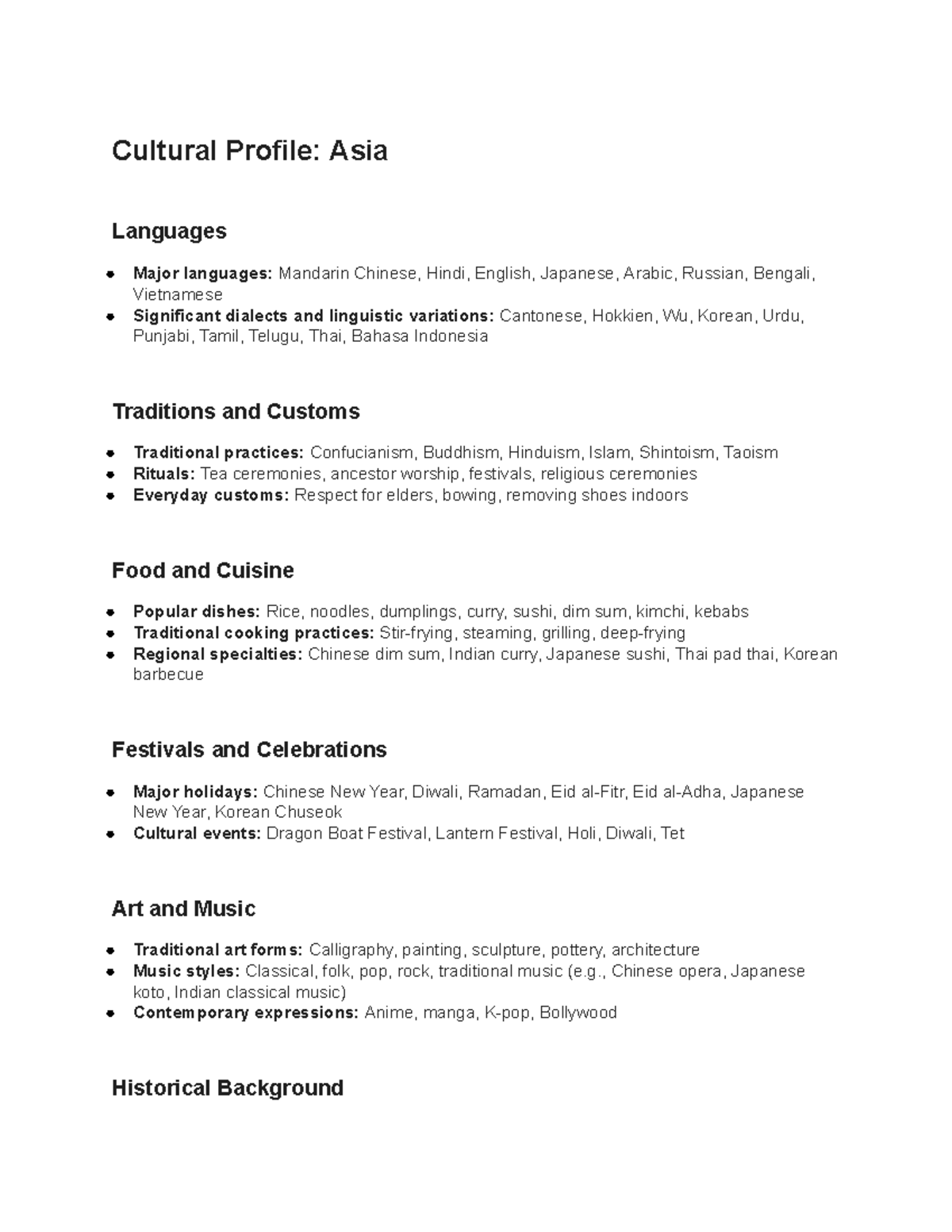 Follow the instructions and answer it - Cultural Profile: Asia ...