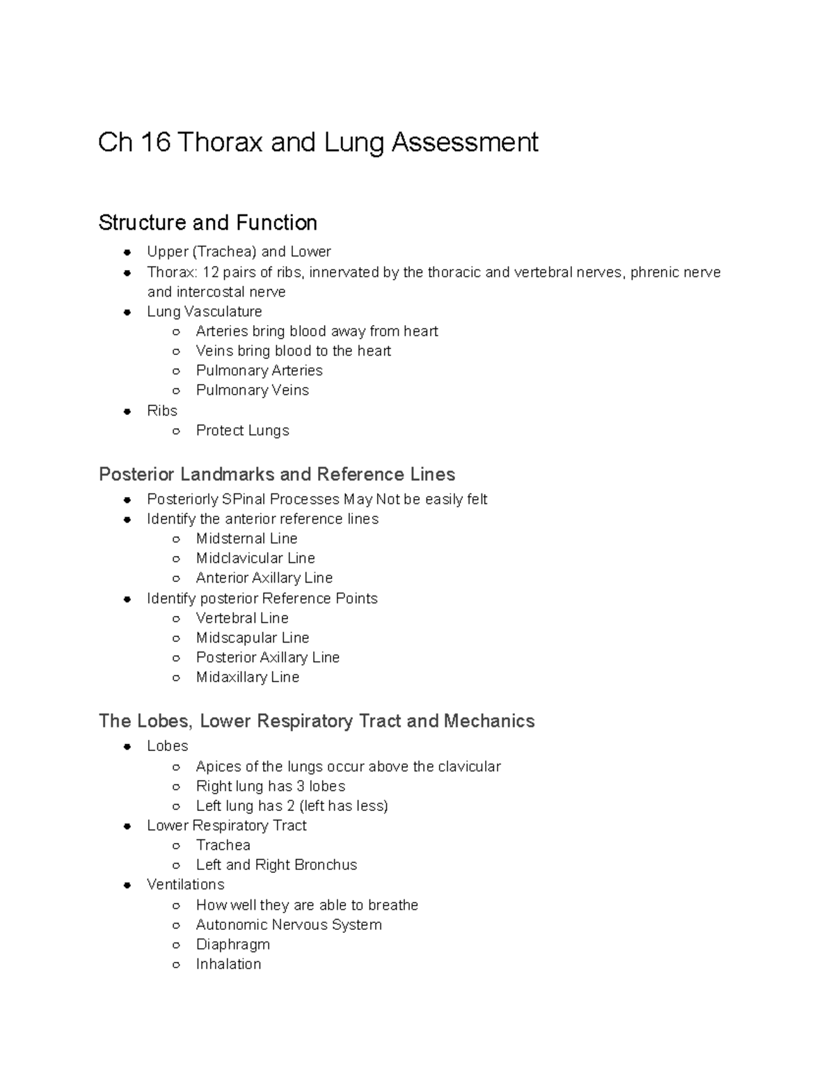 Ch 16: Comprehensive Guide on Thorax and Lung Assessment - Studocu