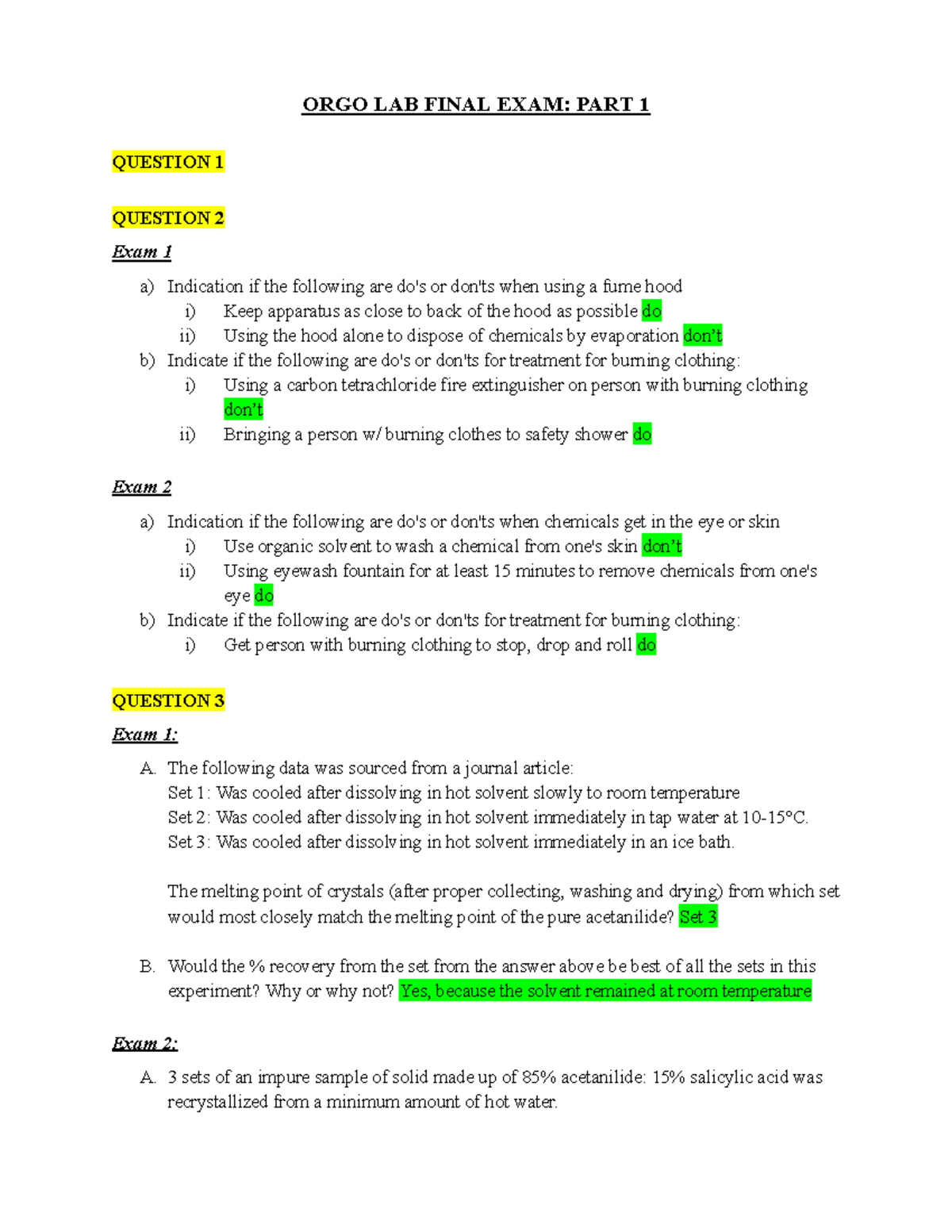 Orgo Lab Final Exam Questions: Comprehensive Review for Success - Studocu