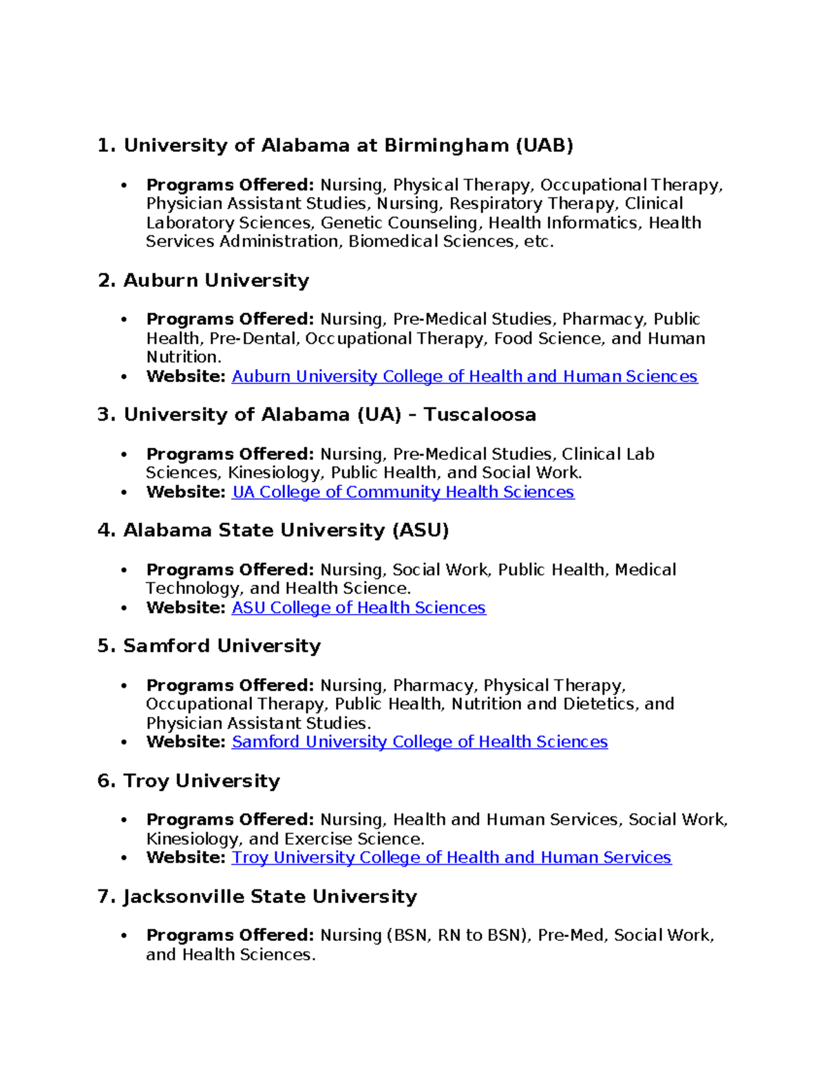 Colleges & Programs in Alabama: Nursing, Health Sciences & More - Studocu