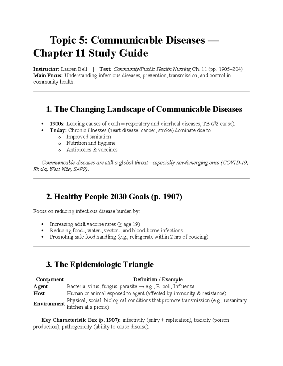 NUR 438 Week 5 Study Guide: Communicable Diseases Overview - Studocu