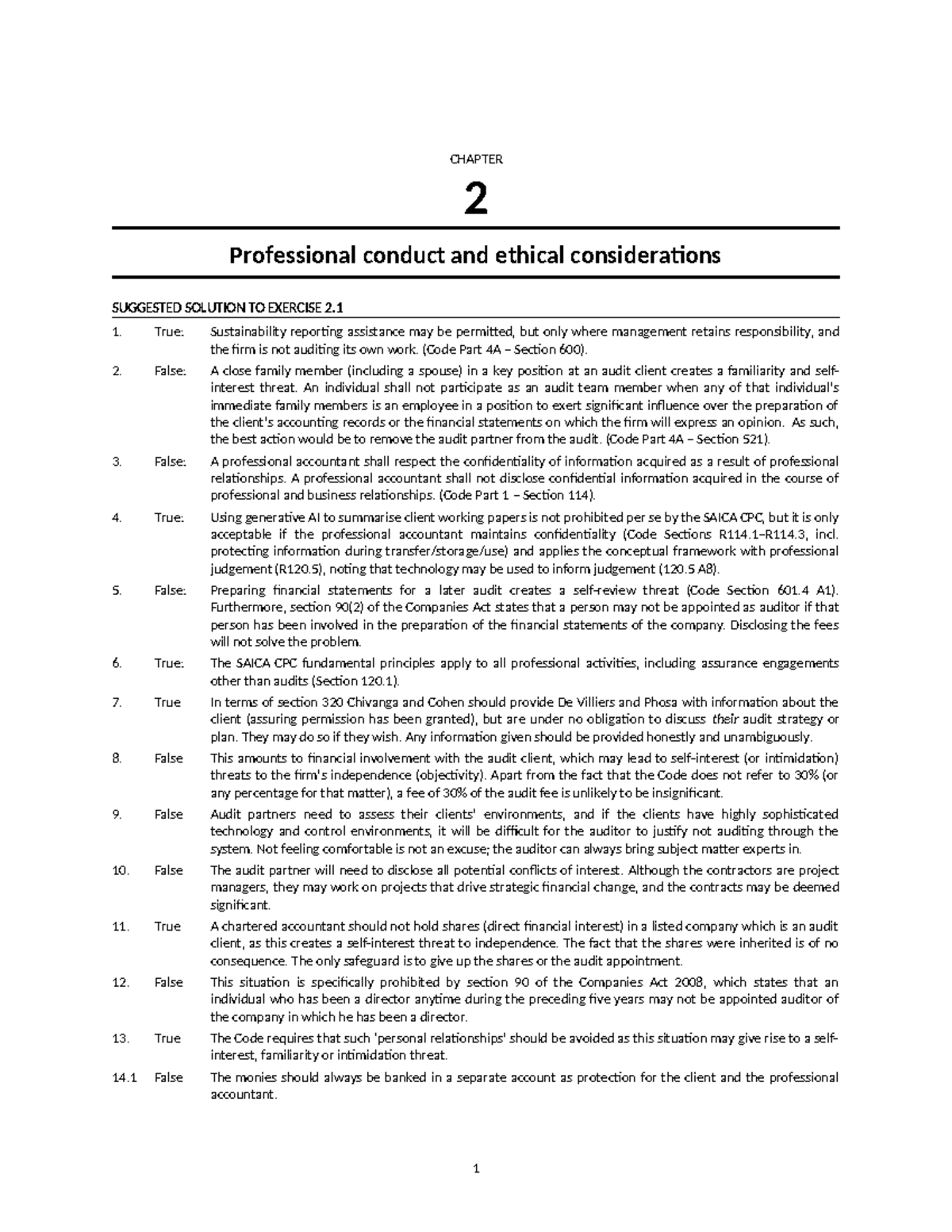 CHAPTER 2 Solutions to Professional Conduct and Ethical Considerations ...