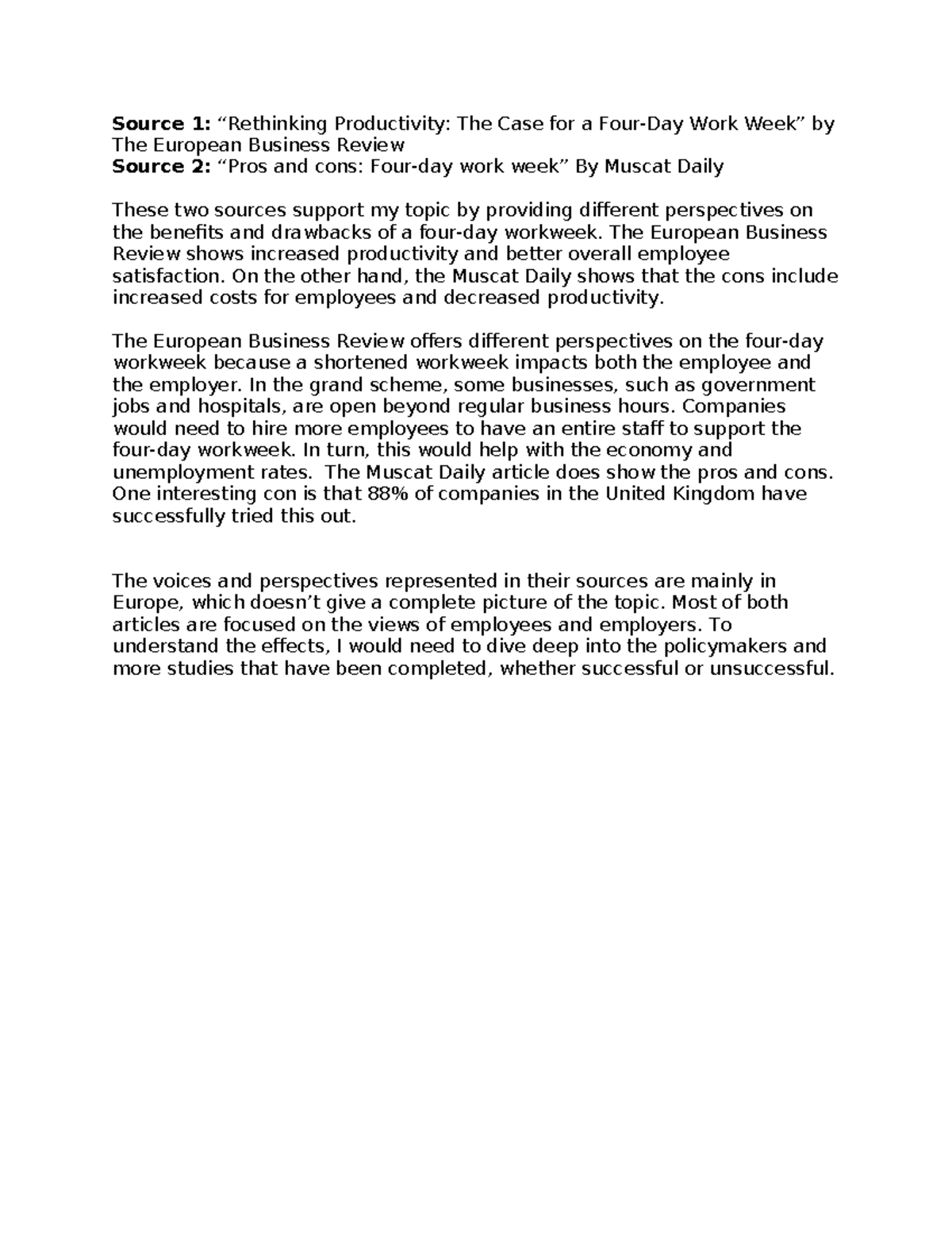 ENG 190 Module 2 DQ - Perspectives on the Four-Day Work Week - Studocu