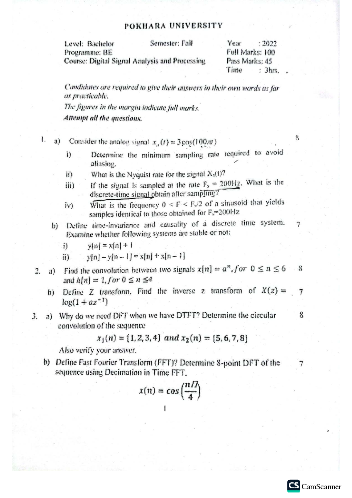 Digital Signal Analysis and Processing (BE) - Past Exam Questions - Studocu