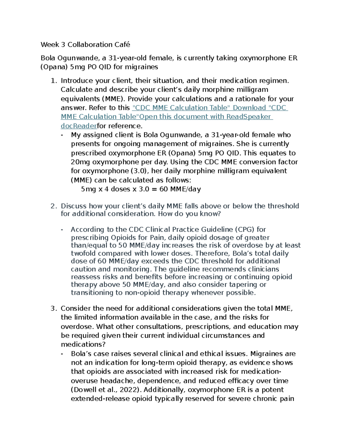 Week 3 Collaboration Café: MME Calculation & Opioid Considerations for ...