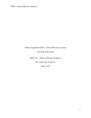 Written Assignment Unit 5 (HIST 1421) - Written Assignment Unit 5: The ...