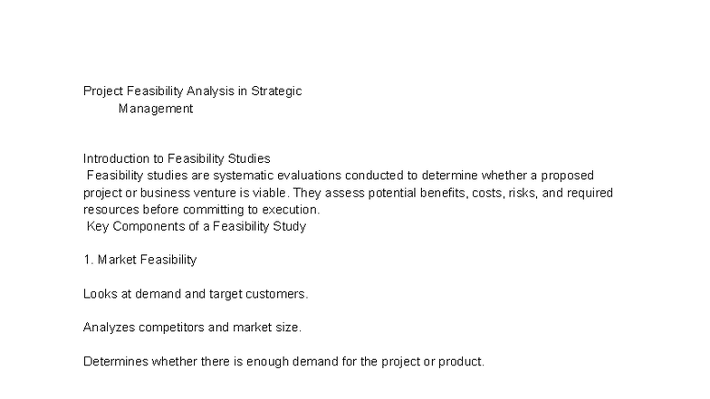 Project Feasibility Analysis: A Strategic Management Overview - Studocu