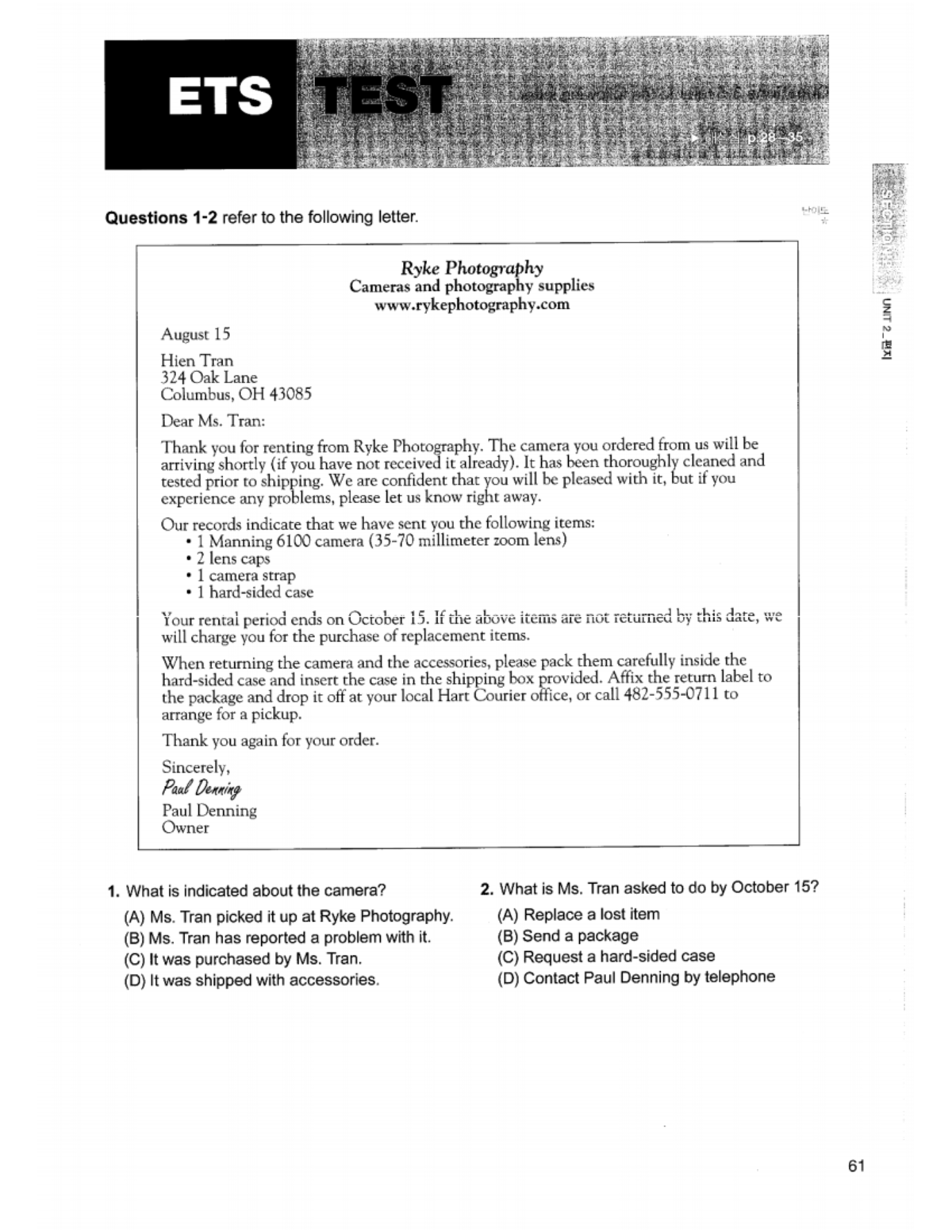 ETS TEST HAWL: Reading Comprehension Practice for TOEIC - Studocu