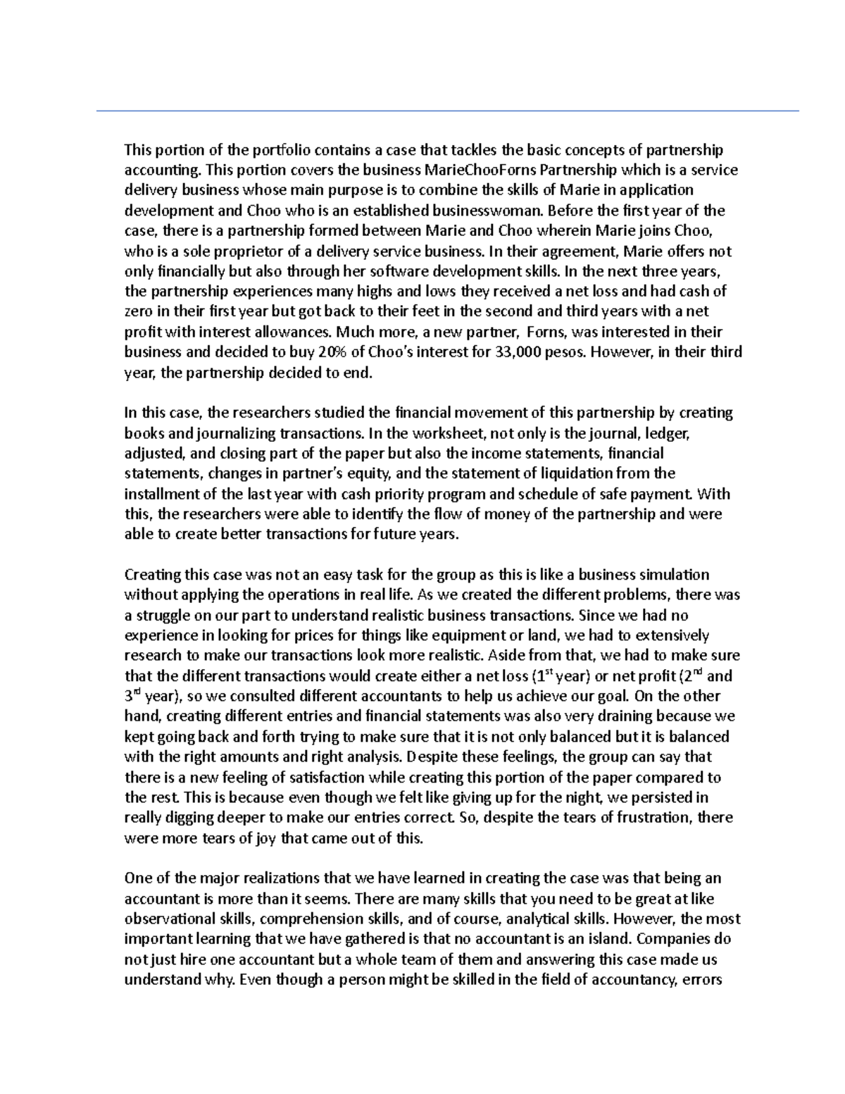 Reflection - EEE - This portion of the portfolio contains a case that ...