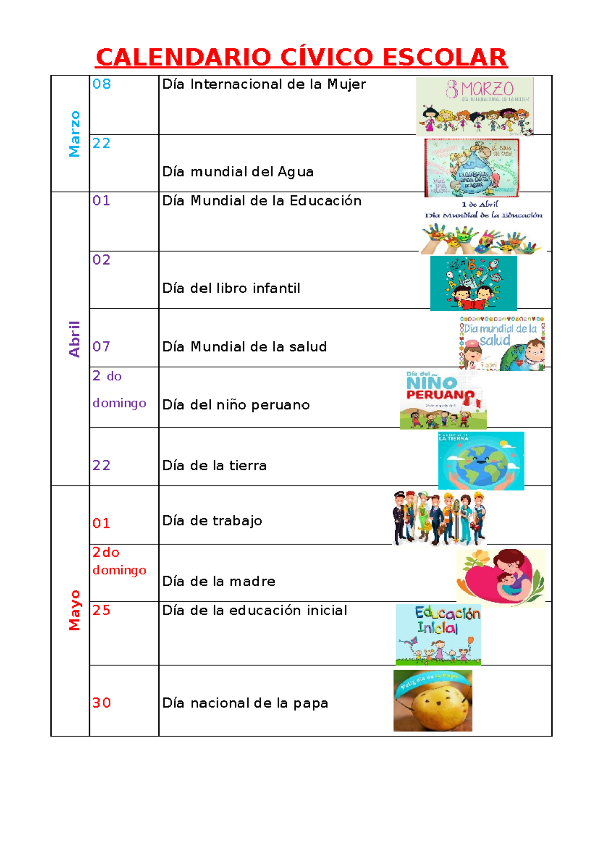 Calendario Cívico Escolar: Fechas Importantes y Celebraciones - Document Preview