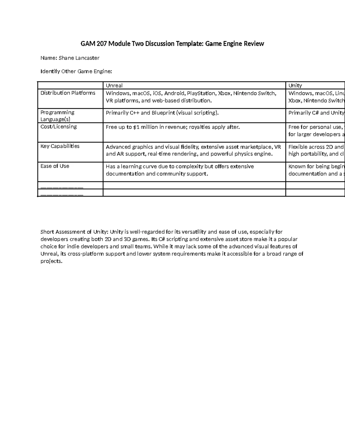 GAM 207 Module 8: Game Design Documentation Activity - Studocu