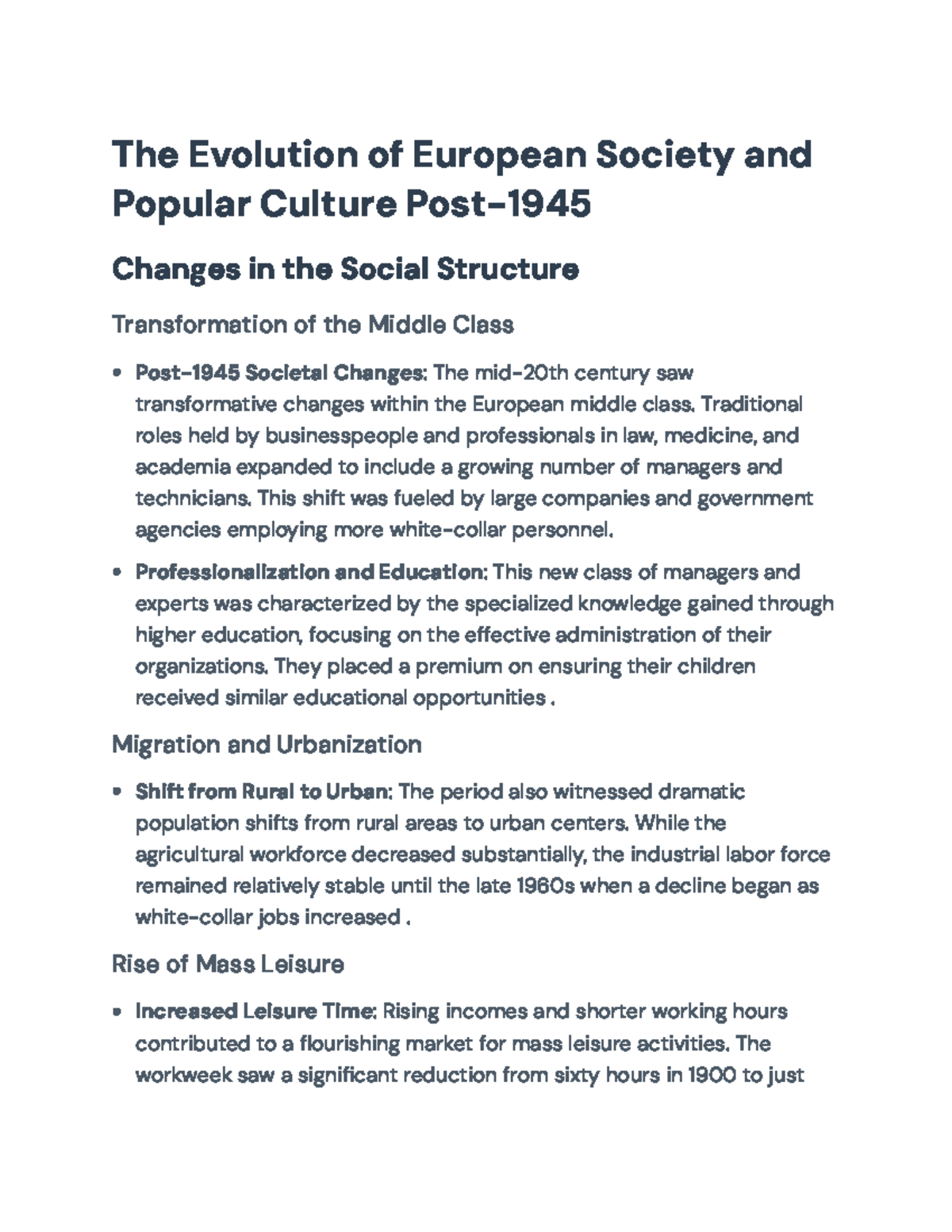 The Evolution of European Society and Popular Culture Post-1945 - The ...