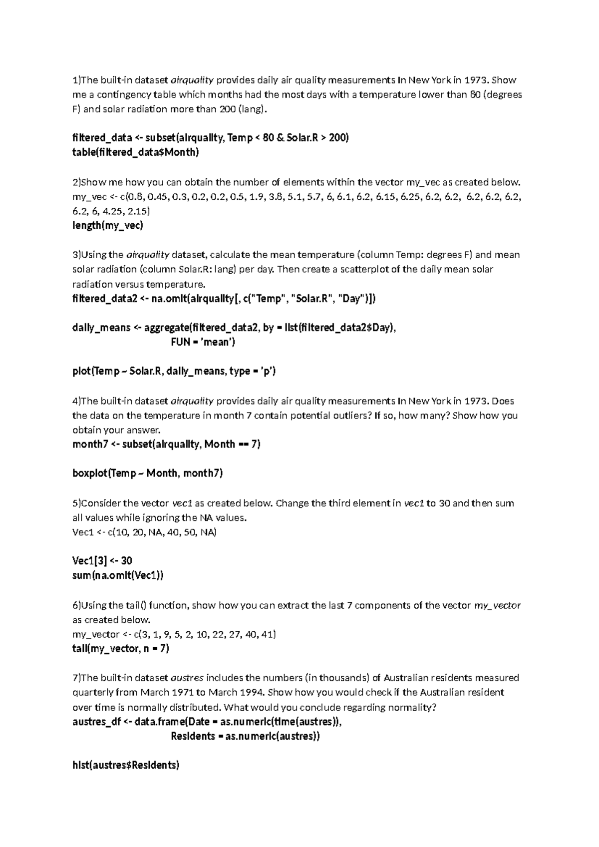 R Practice Exam - Sample Questions and Solutions - Studeersnel