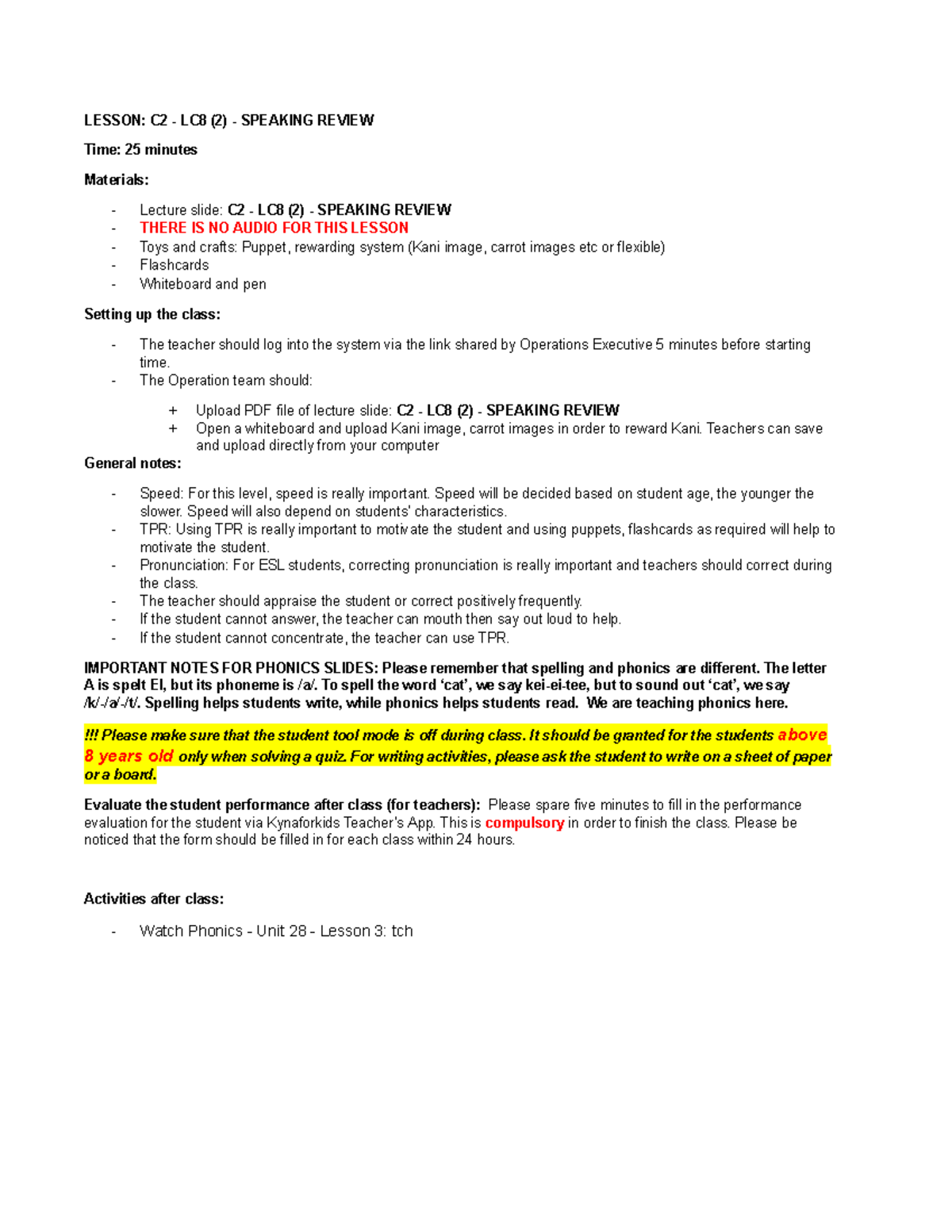 LESSON: C2 LC8 (2) SPEAKING REVIEW & TEACHING STRATEGIES - Studocu