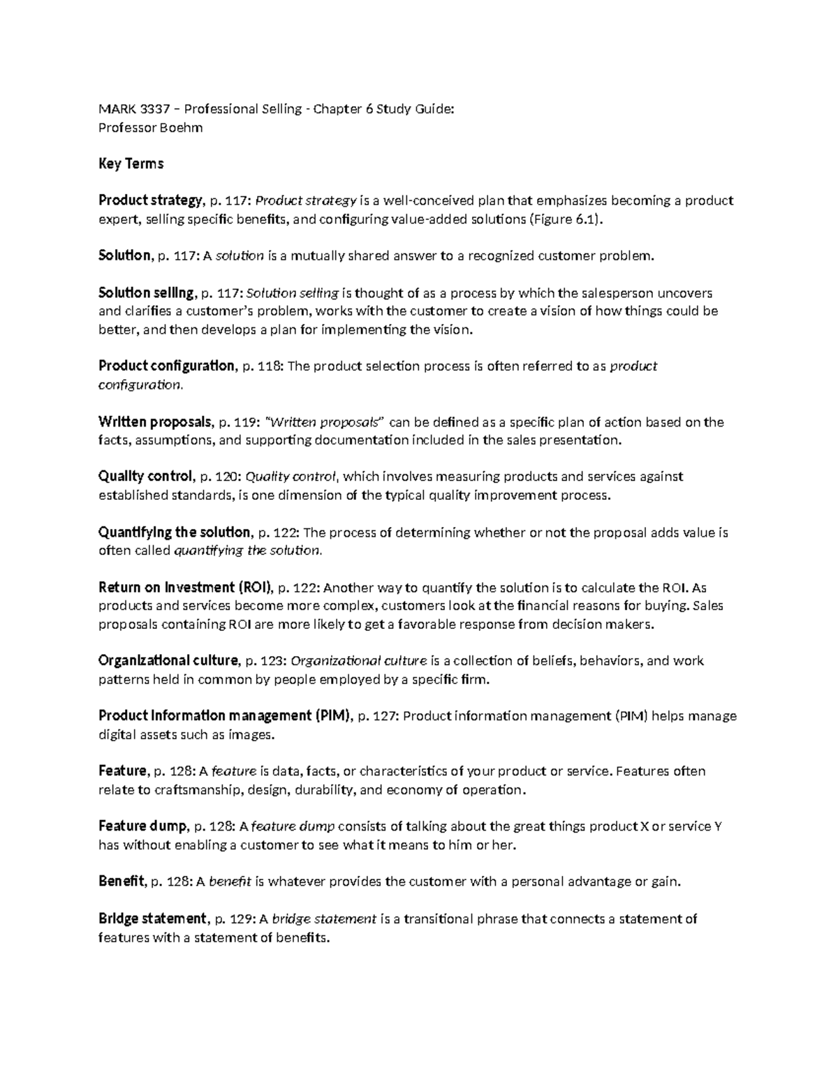 MARK Professional Selling Chapter 6 Study Guide: Key Terms & Concepts ...