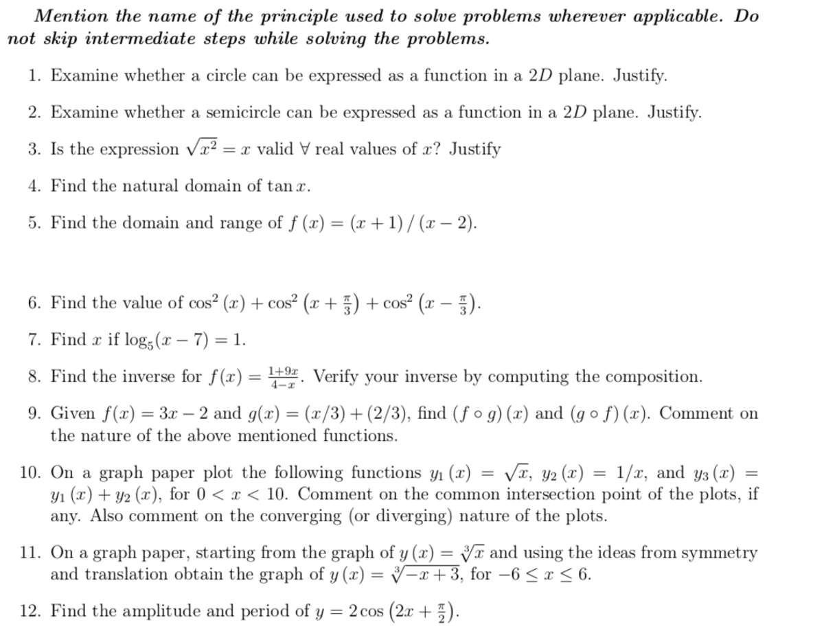 Math Problems: Functions, Domains, and Graphs Analysis (MATH101) - Studocu