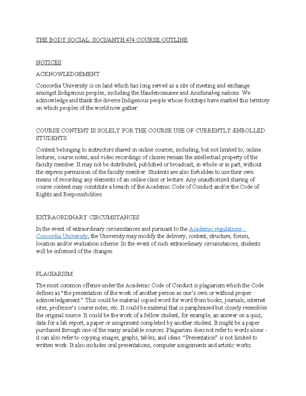Outline - THE BODY SOCIAL: SOCI/ANTH 474 COURSE OUTLINE NOTICES ...