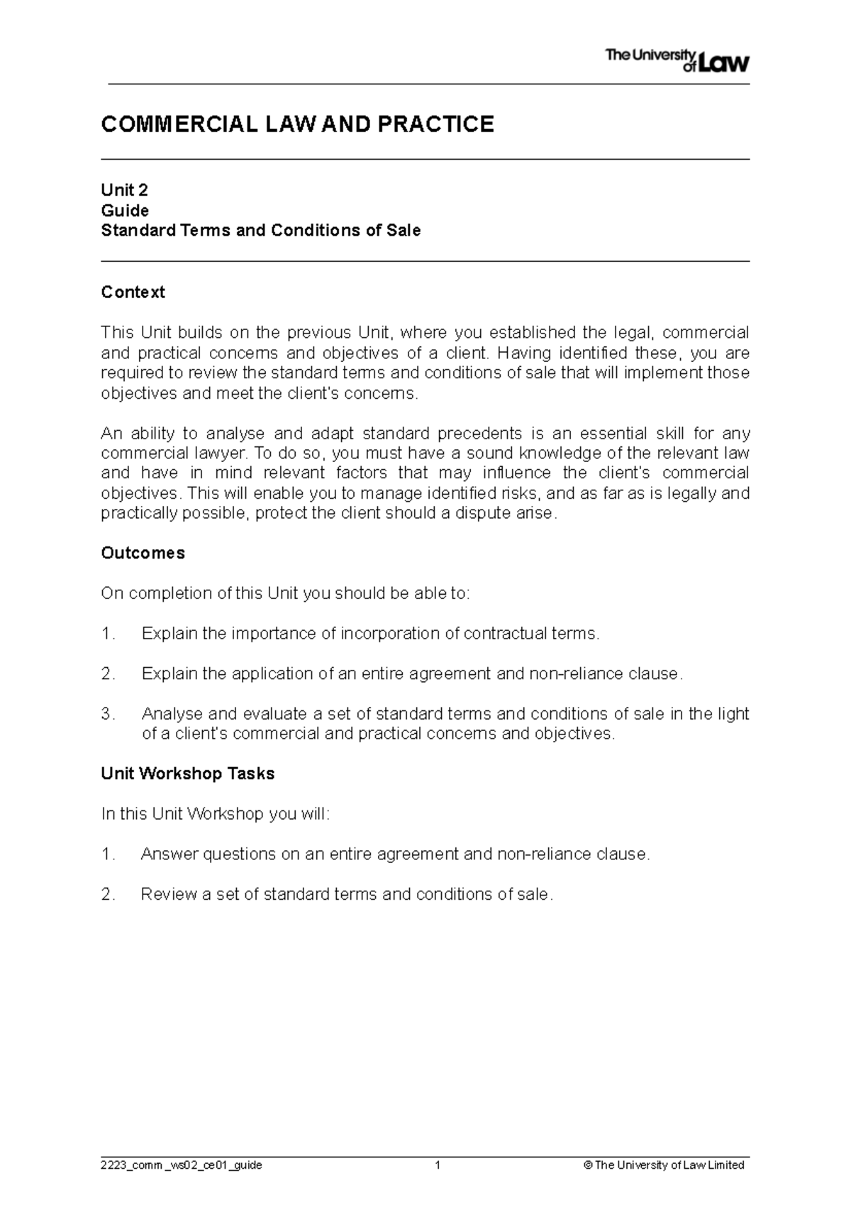 2223 comm ws02 ce01 guide - COMMERCIAL LAW AND PRACTICE Unit 2 Guide ...