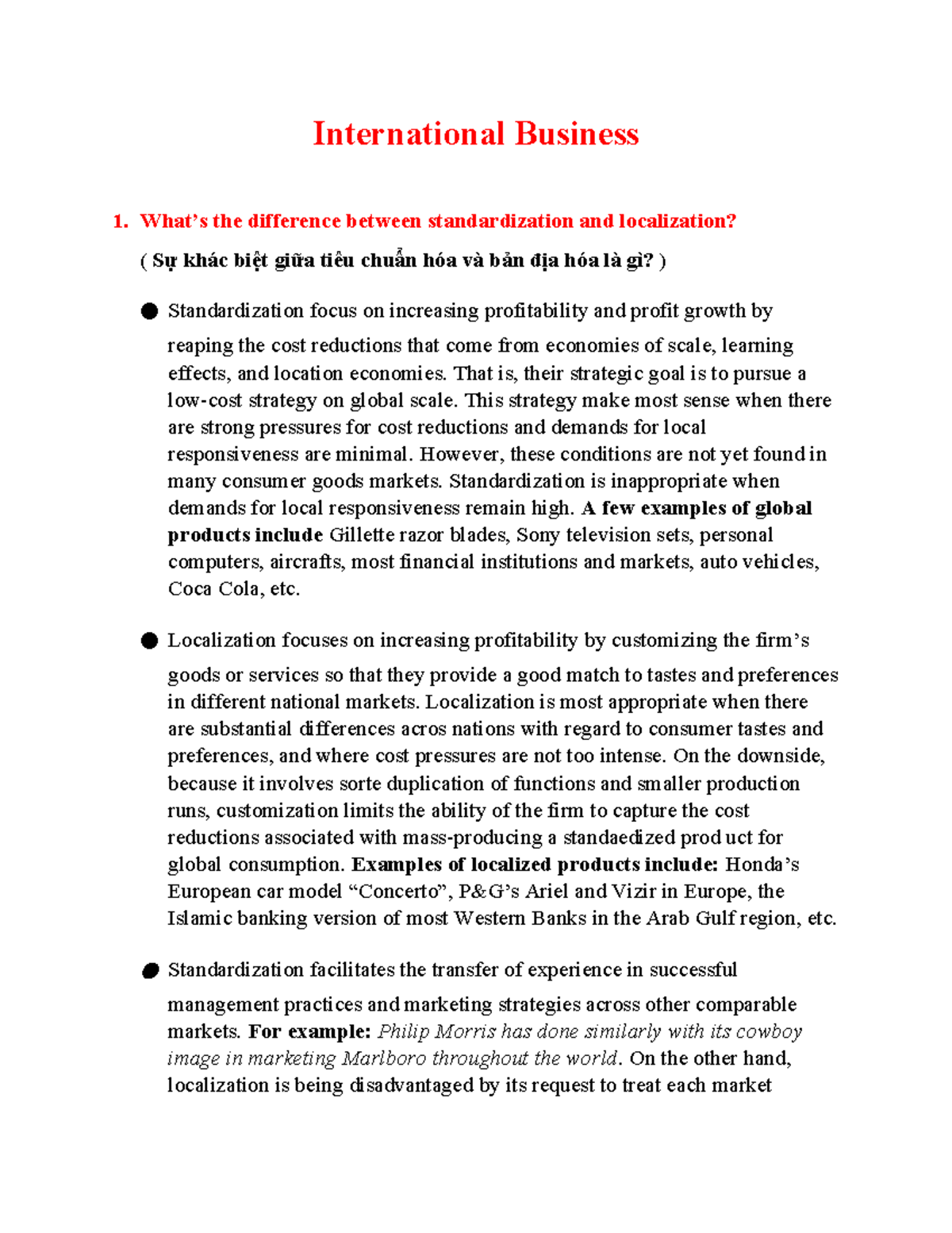 International Business 1: Standardization vs. Localization Explained ...