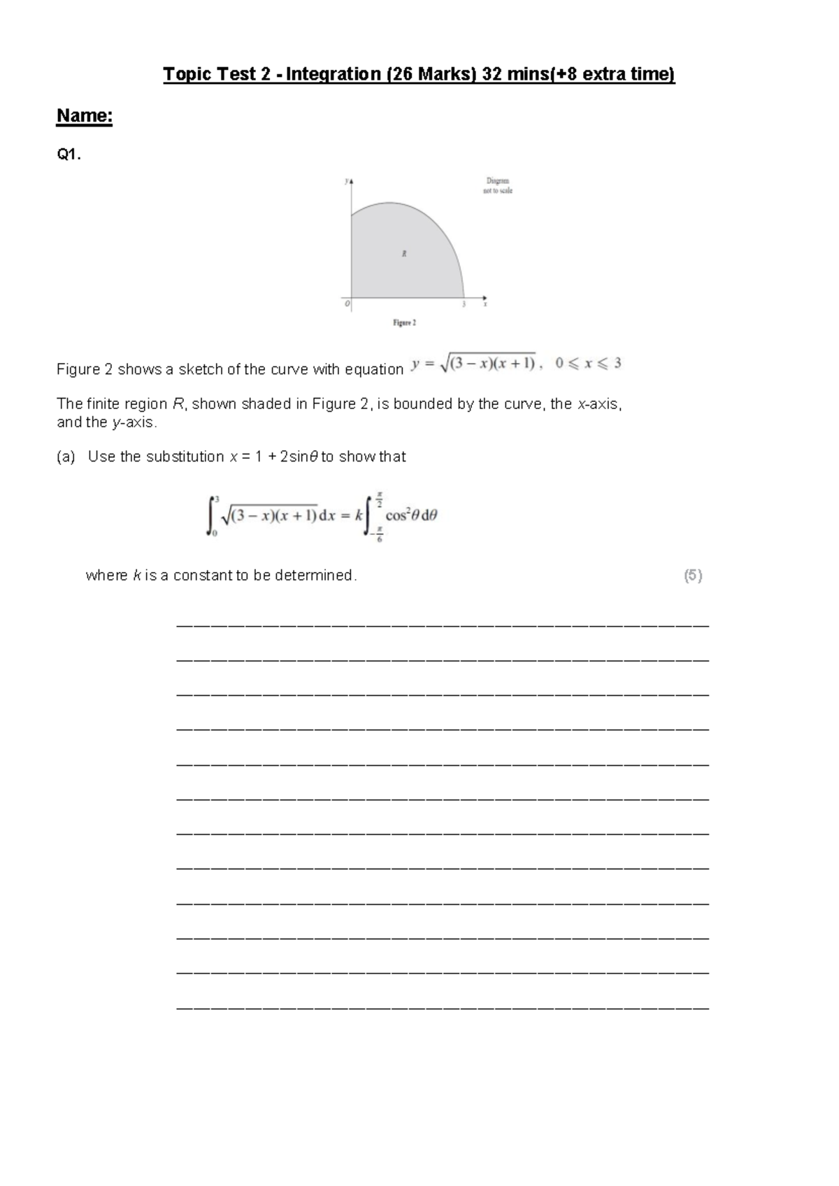 PC Topic Test 2: Integration Techniques and Area Calculations - Studocu