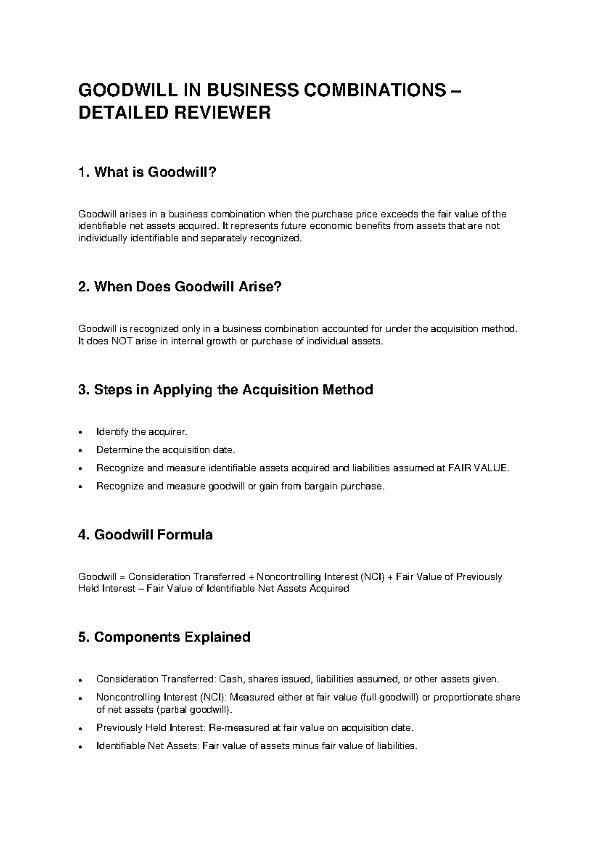 Goodwill in Business Combinations: Detailed Reviewer Guide - Studocu