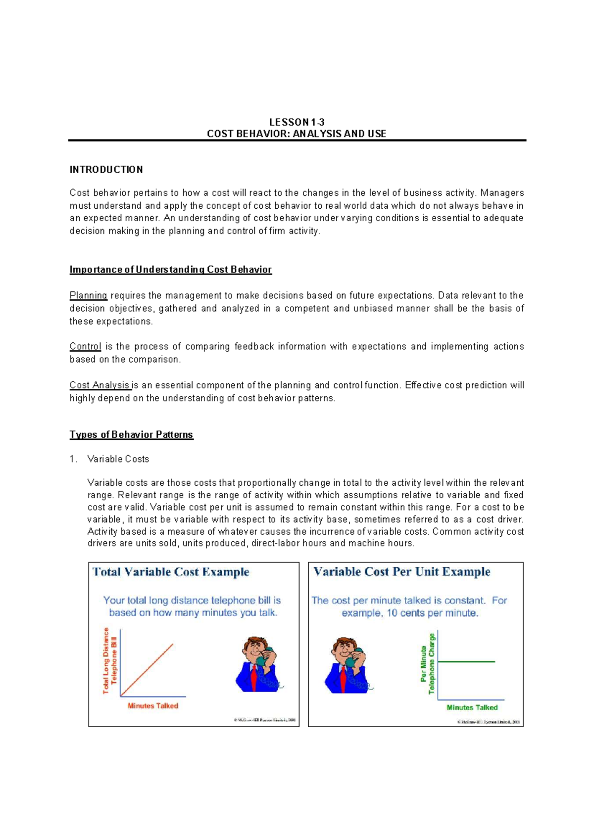 COST BEHAVIOR LESSON: ANALYSIS AND APPLICATION IN DECISION MAKING - Studocu