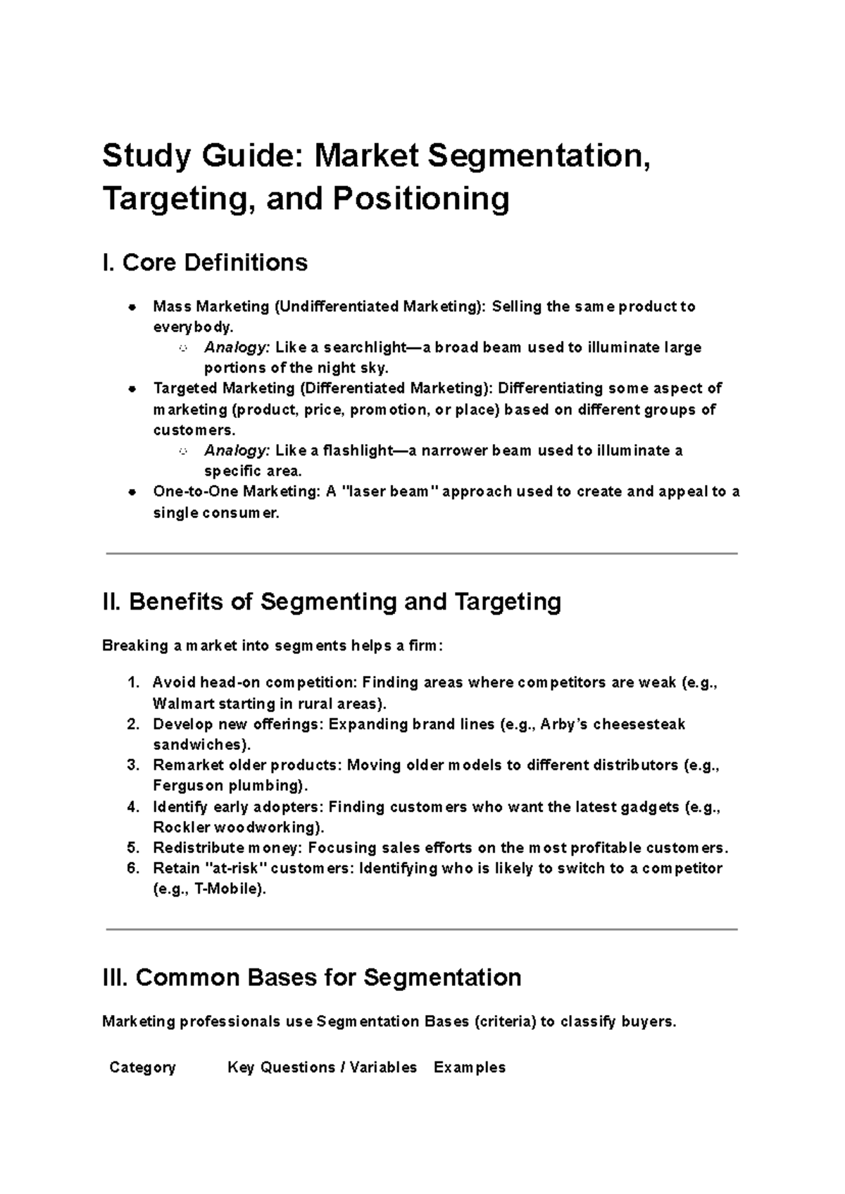 MKTG - Study Guide on Market Segmentation & Targeting Strategies - Studocu