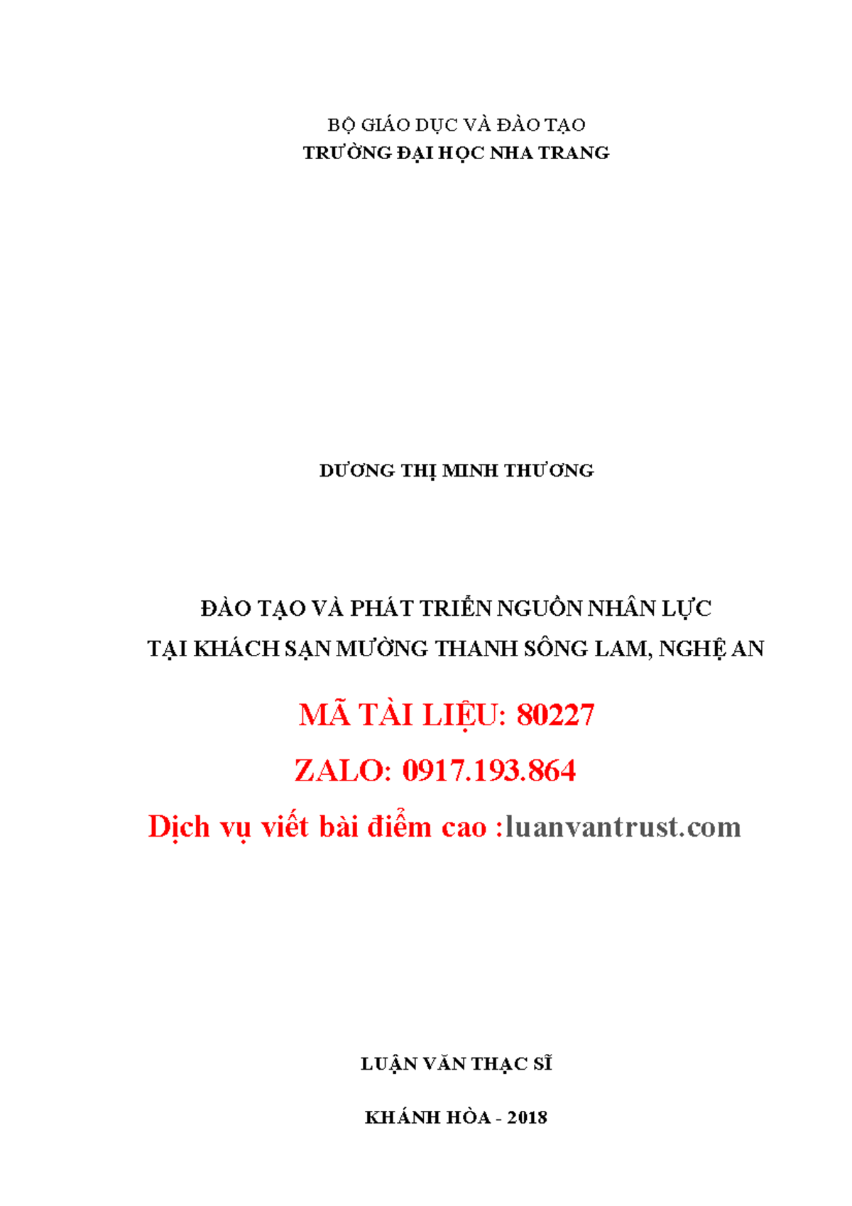 Dao tao va phat trien nguon nhan luc tai khach san muong thanh song lam ...