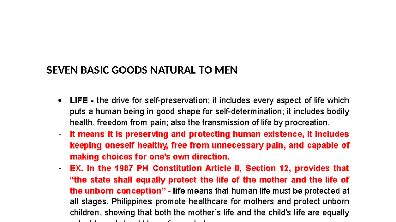 Seven Basic Goods Natural to Men: A Comprehensive Overview - Studocu