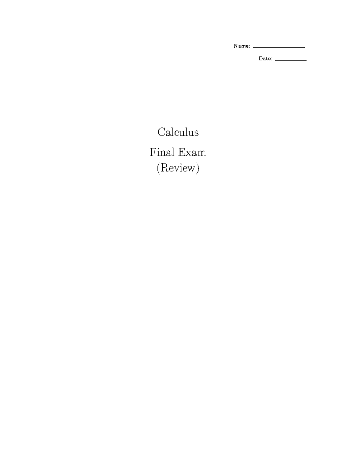 Calculus Final Exam (Review) - MATH 02 Study Guide - Studocu