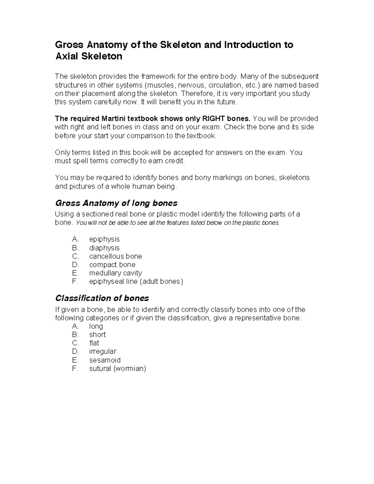 Axial Skeleton Lab Notes: Anatomy & Bone Classification Guide - Studocu