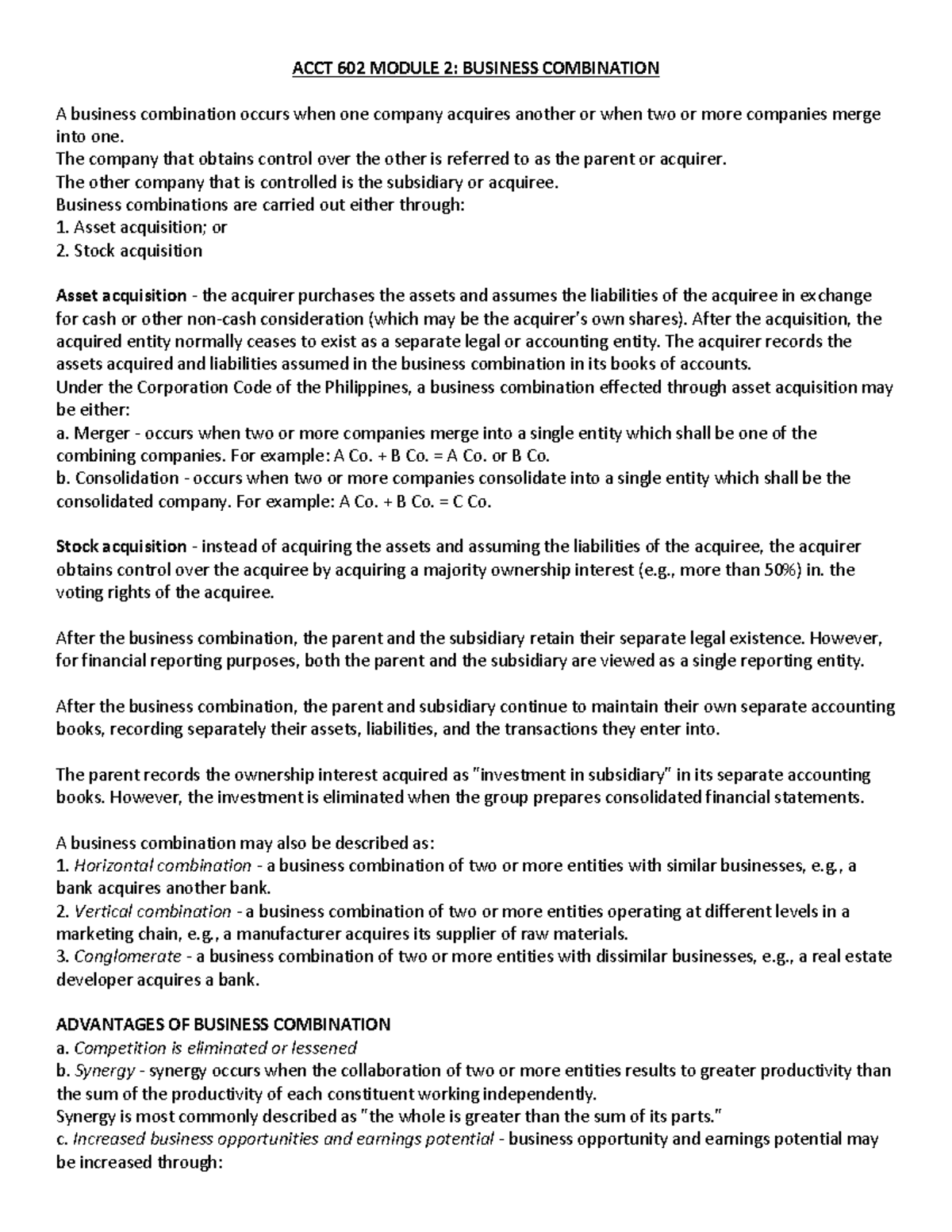 ACCT 602 Module 2: Understanding Business Combinations and Their ...
