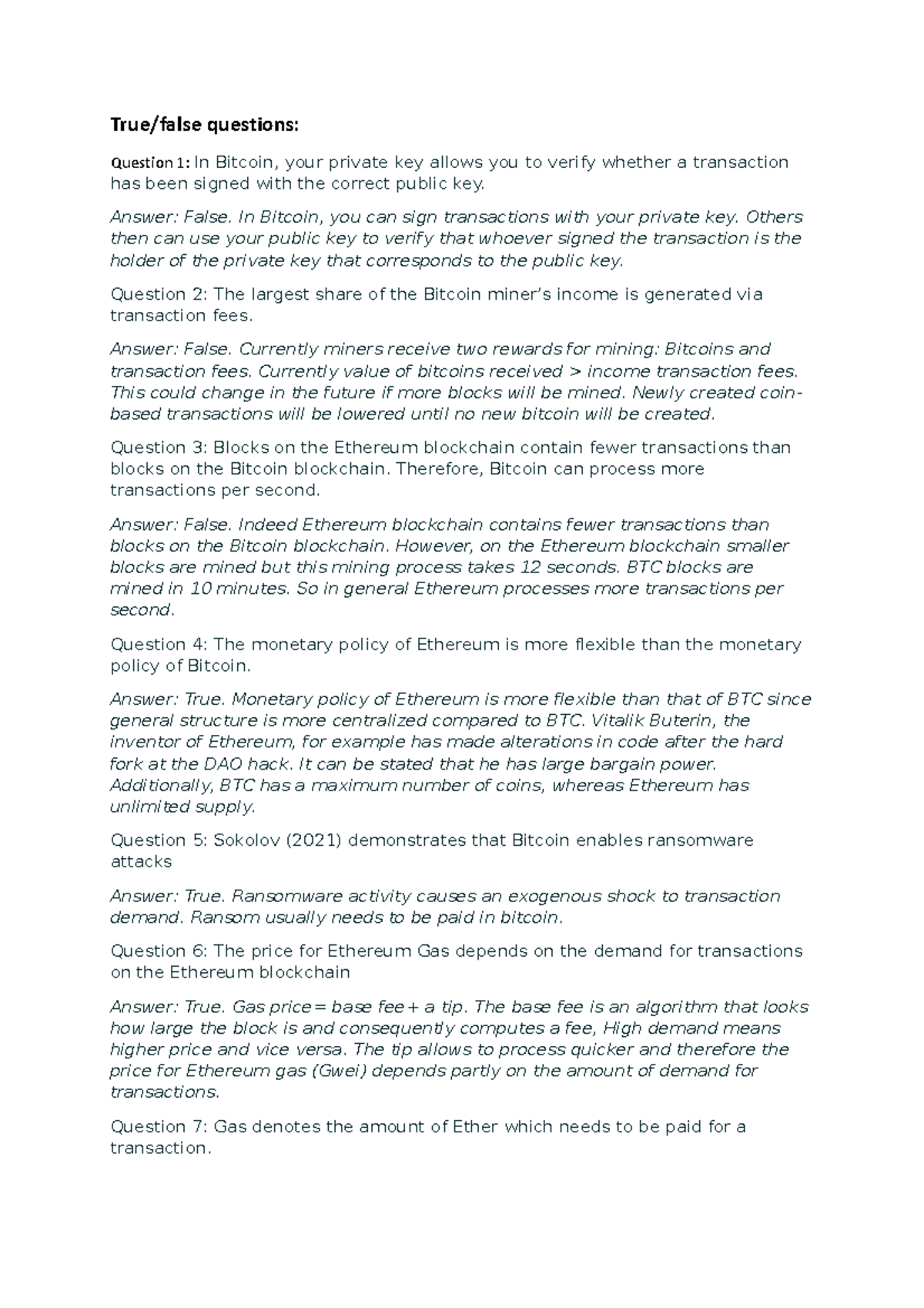 Tentamen Blockchain: True/False Questions and Answers - Studeersnel