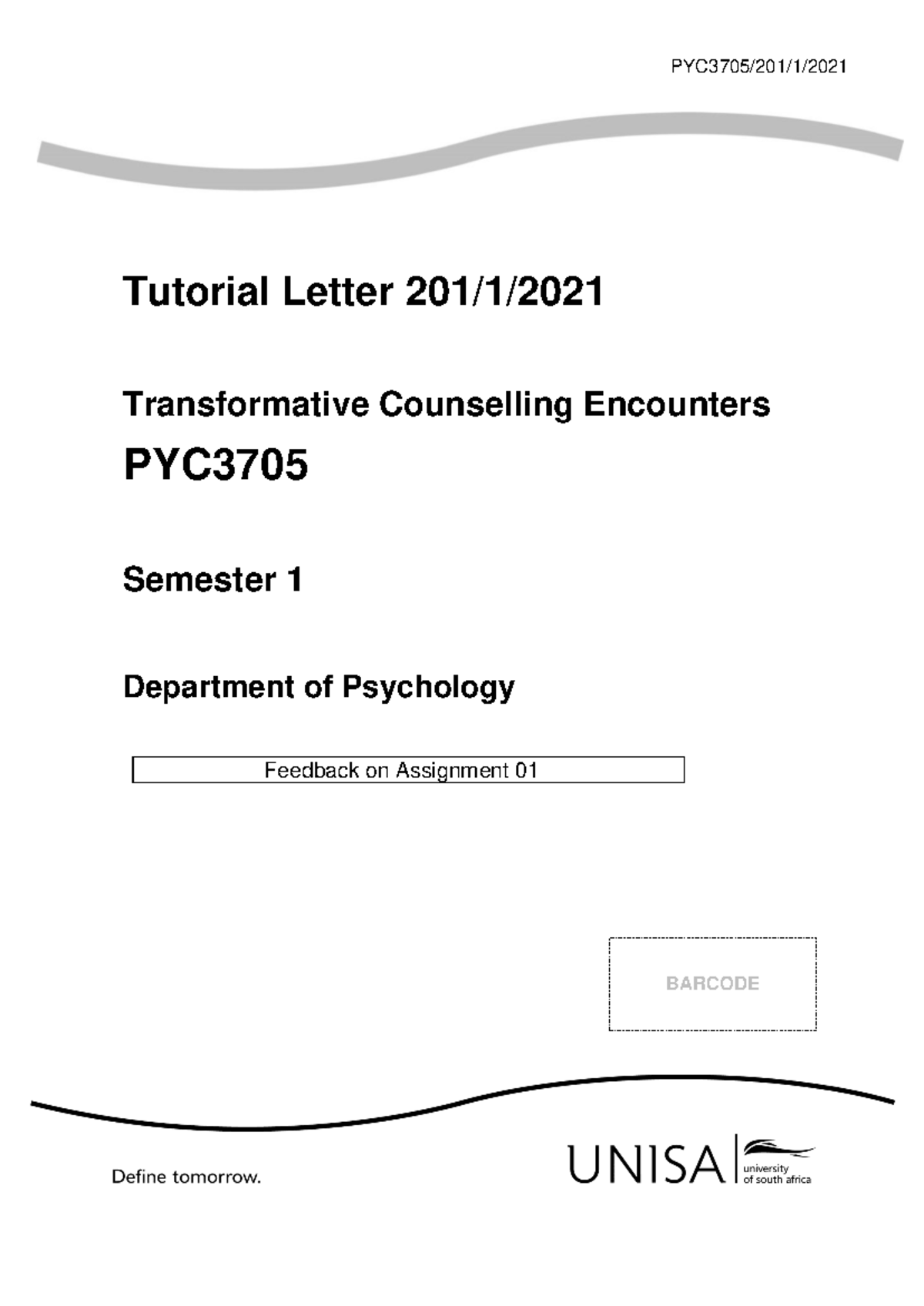 PYC3705 - Feedback on Assignment 01: Transformative Counselling ...