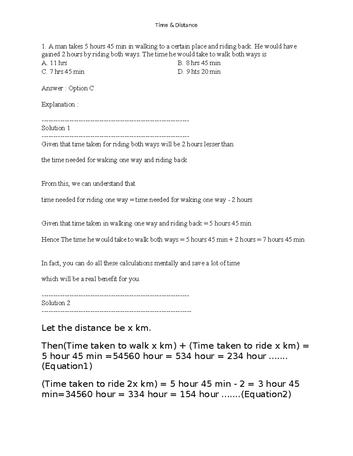 Time & Distance - Practice Questions and Solutions (Math 101) - Studocu