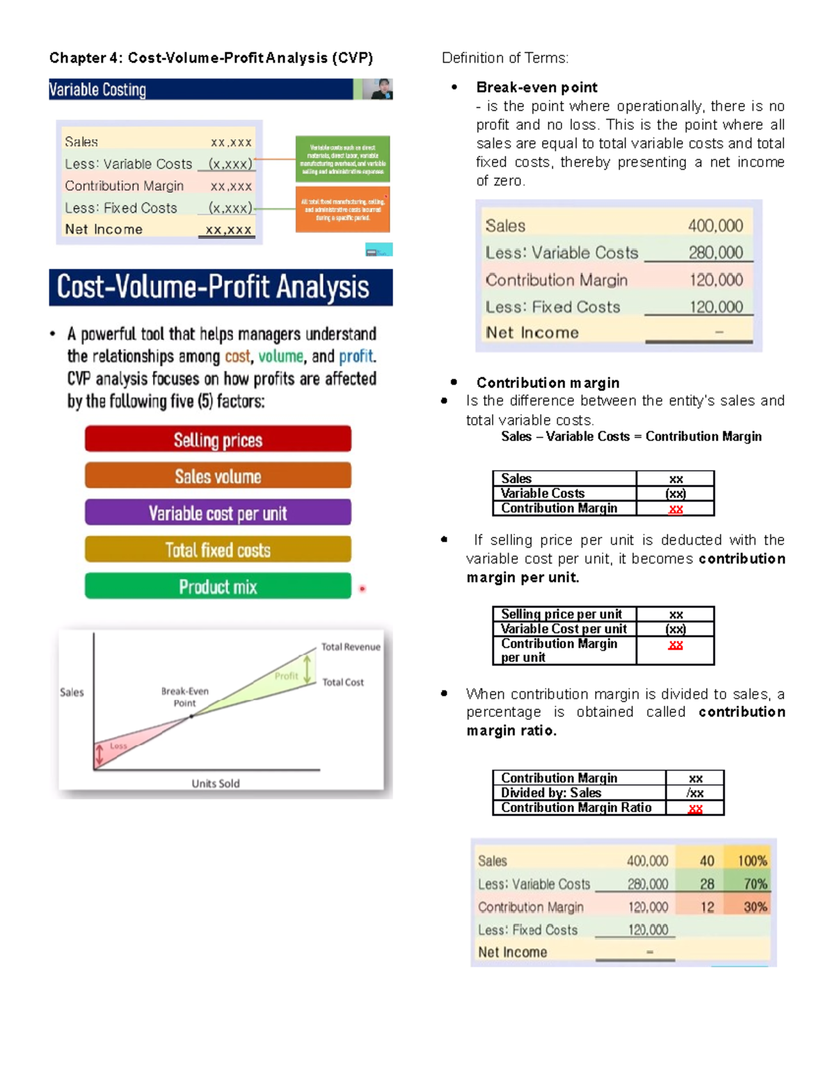 CVP Analysis: Key Concepts and Calculations in Costing - Studocu