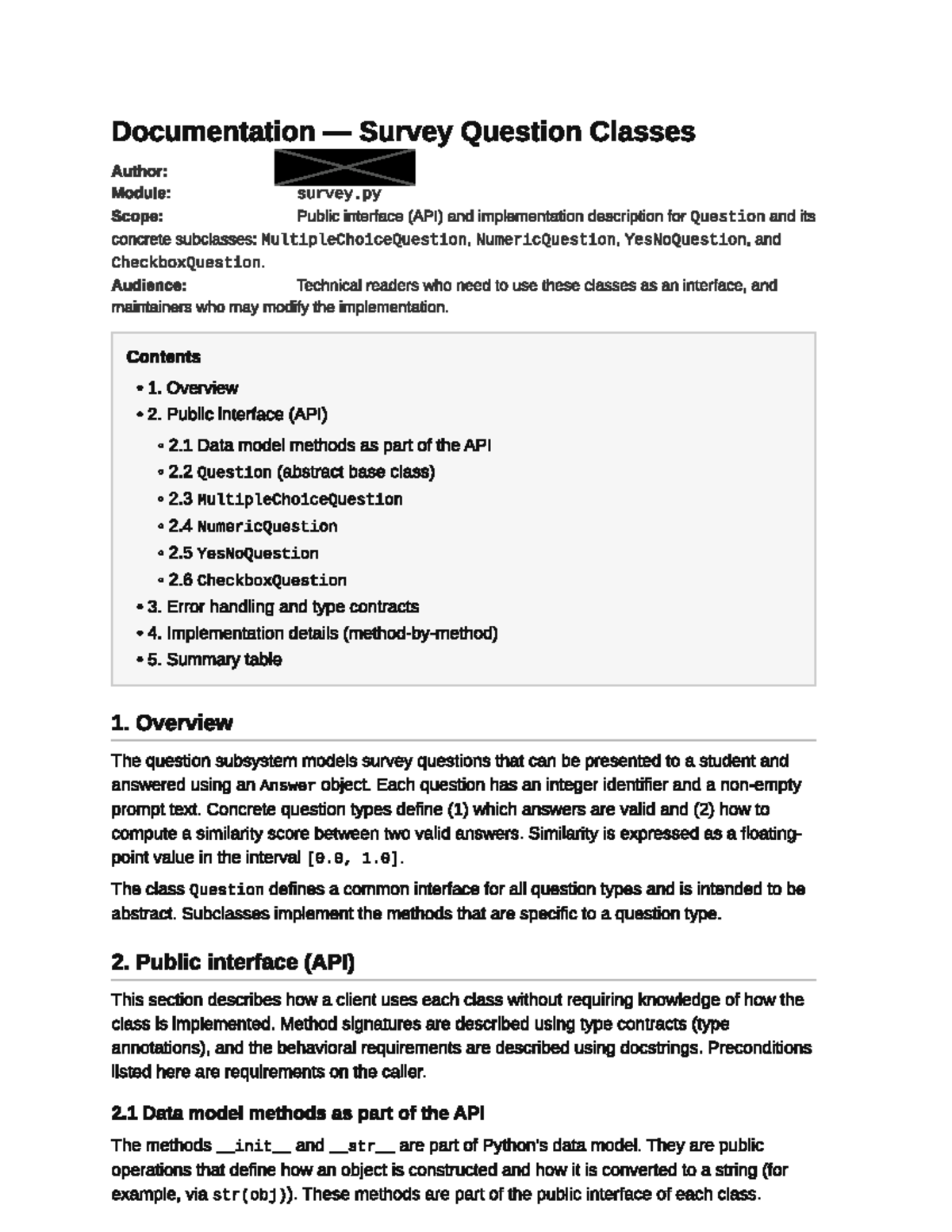 Survey Question Classes Documentation: API & Implementation Overview ...