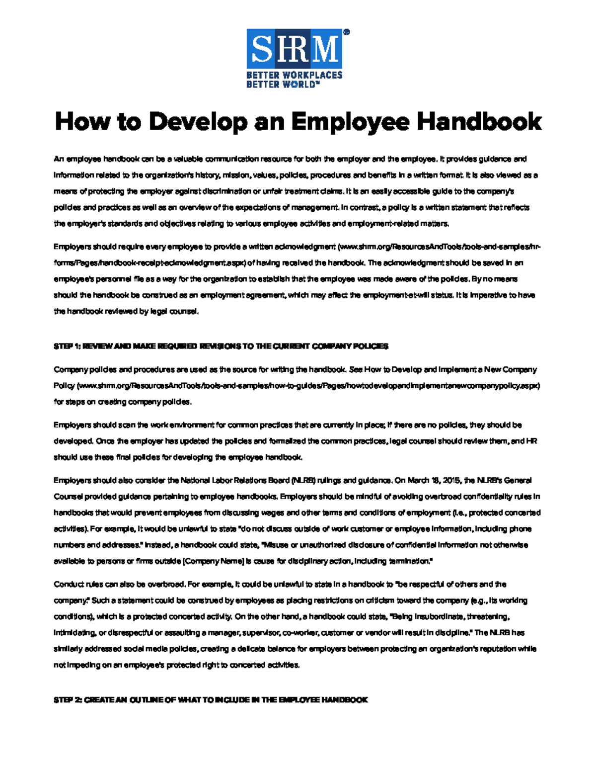 L2. Comprehensive Guide to Creating an Employee Handbook - Studocu