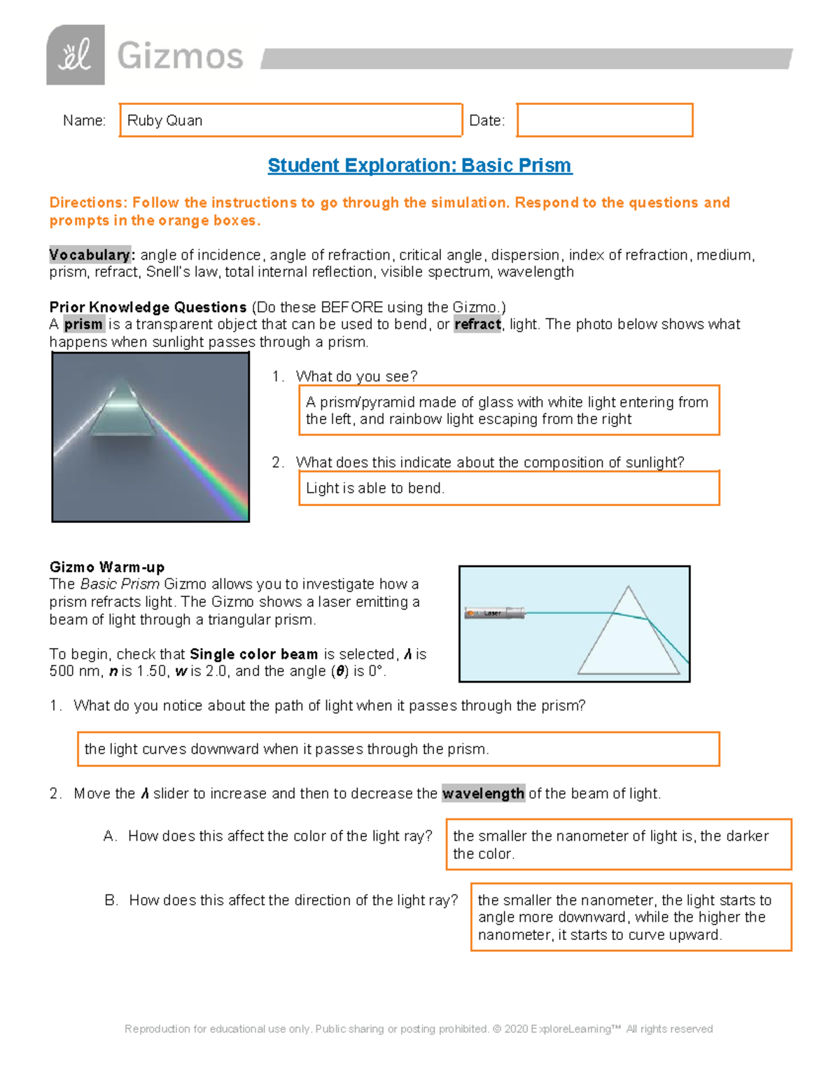 Basic Prism Gizmo | cheat sheet - Name: Ruby Quan Date: Student ...