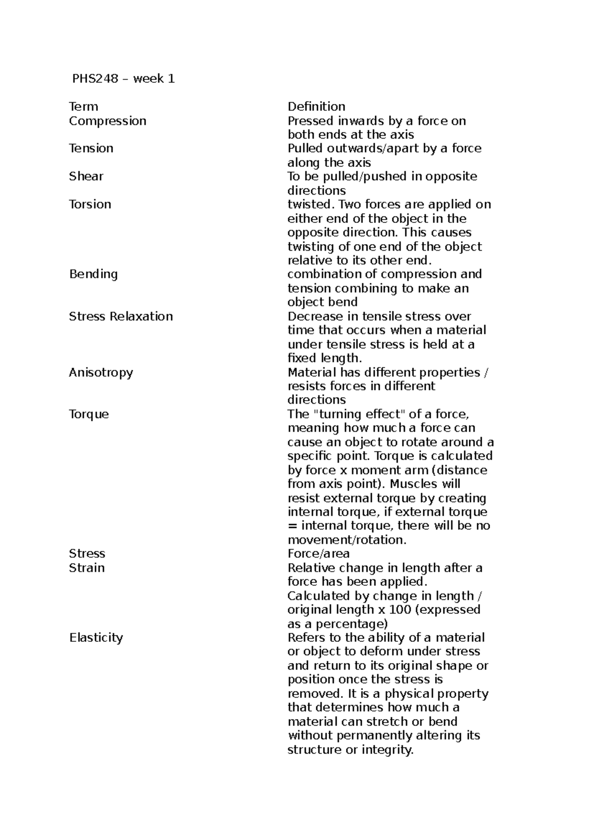 Week 1 - Lecture notes - PHS248 – week 1 Term Definition Compression ...