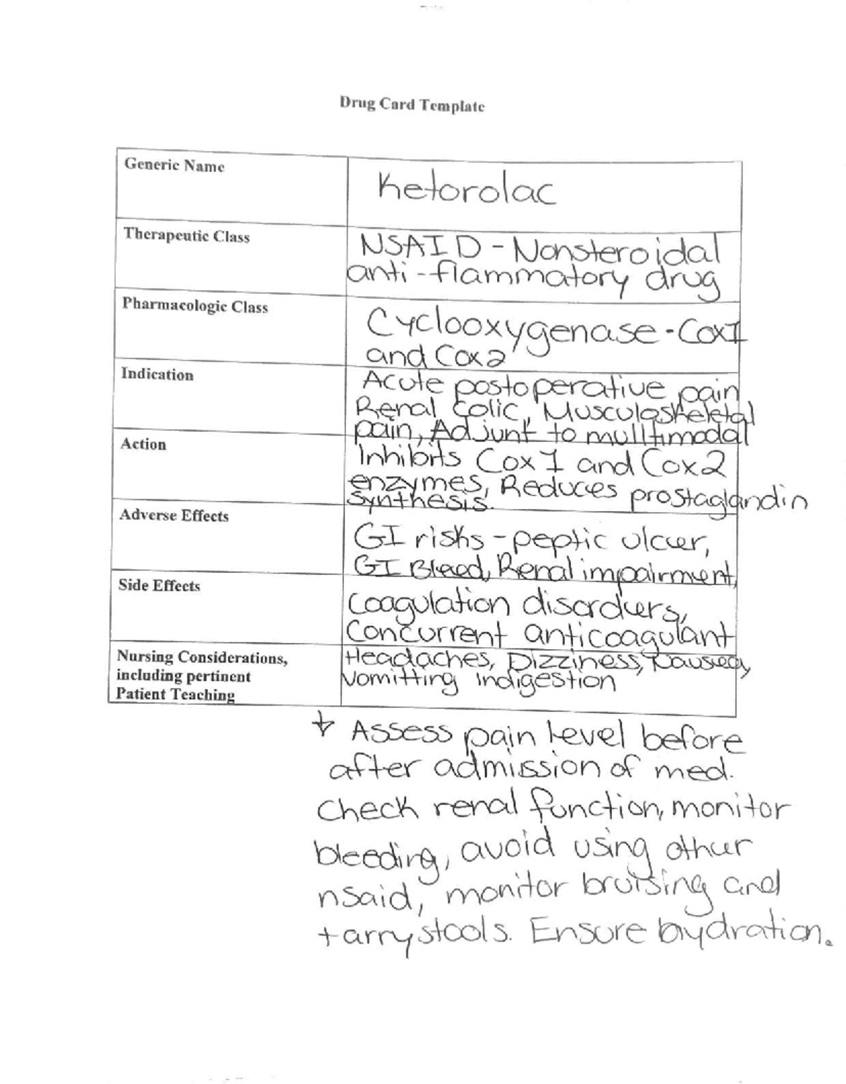Drug Card Template: Generic Name & Therapeutic Class Overview - Studocu