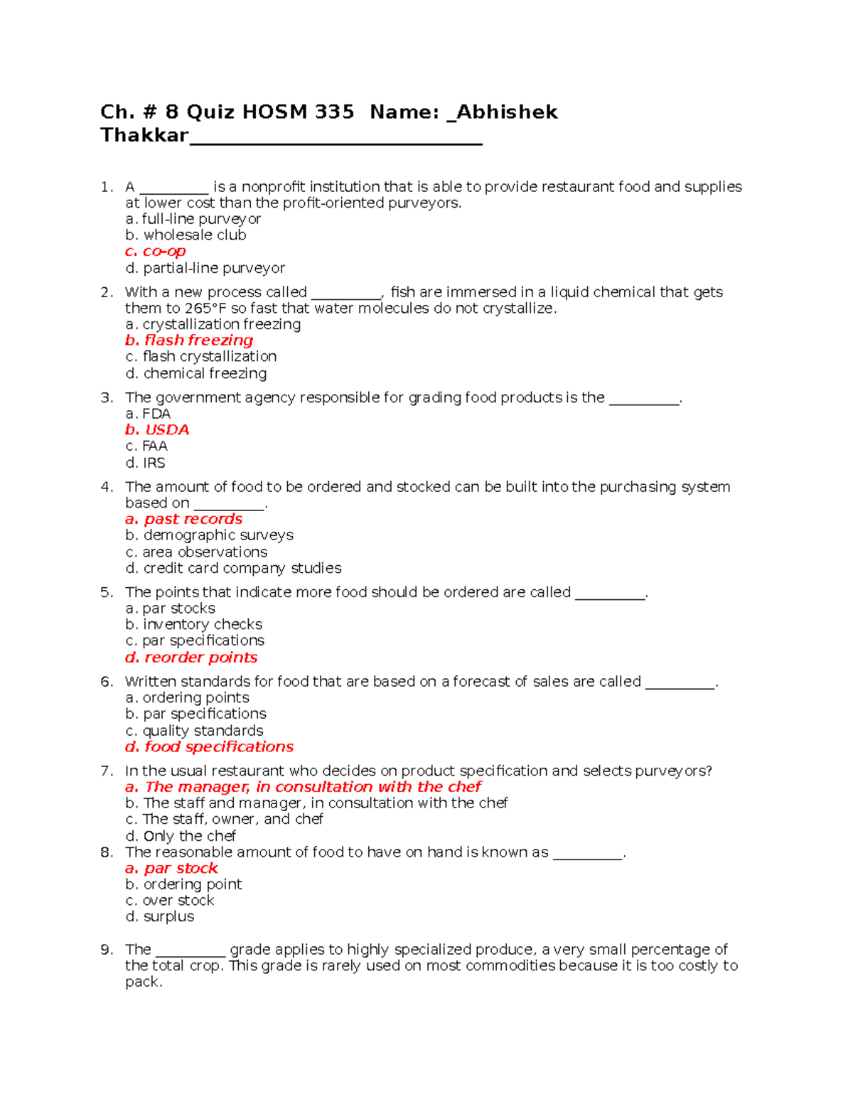 HOSM 335 Quiz 8 Study Notes: Key Concepts & Questions - Studocu