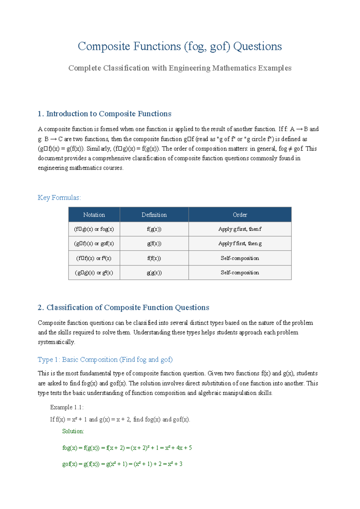 Composite Functions (fog, gof) Questions in Engineering Math - Studocu