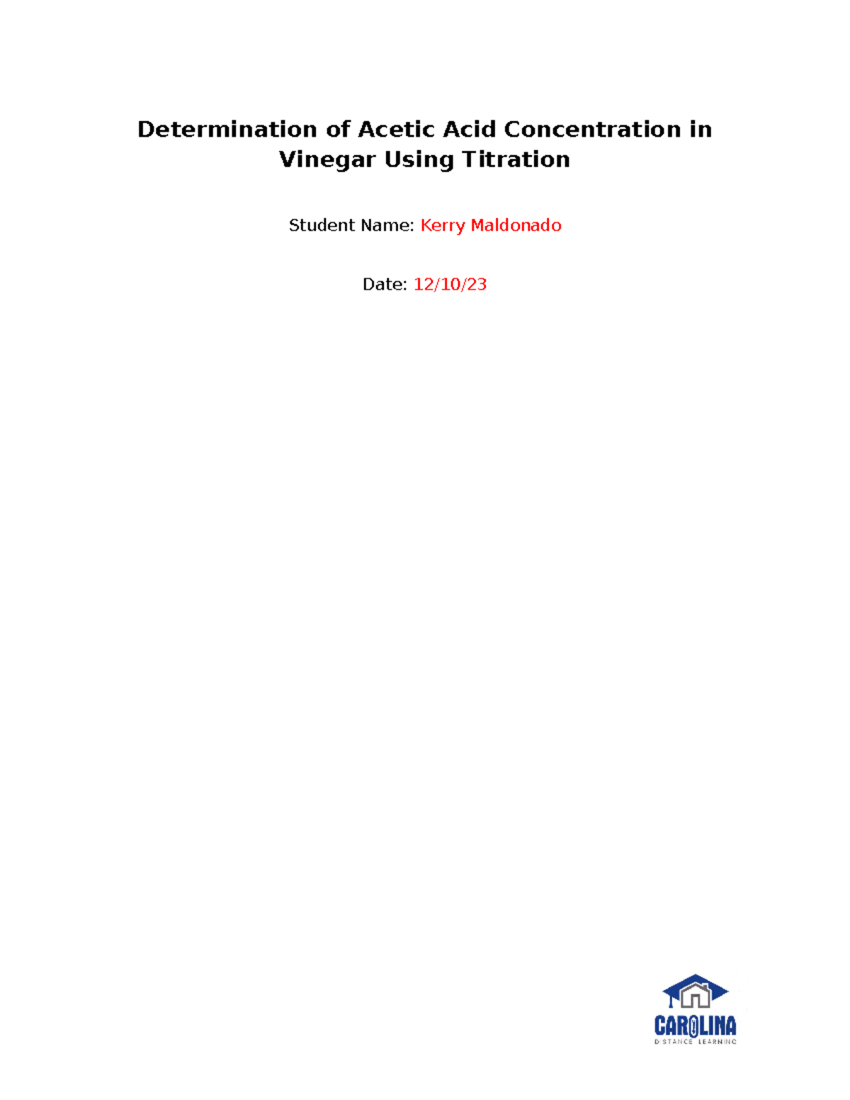 Unit 6 Lab: Analyzing Acetic Acid Concentration in Vinegar via ...