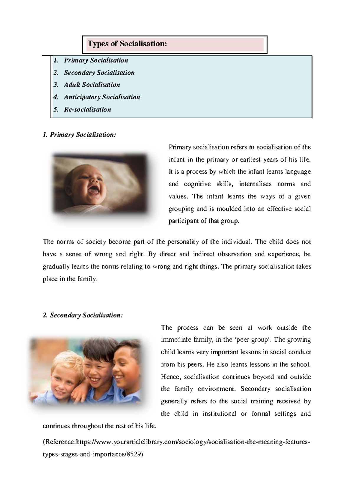 Types Socialisation - Sociology - - Studocu