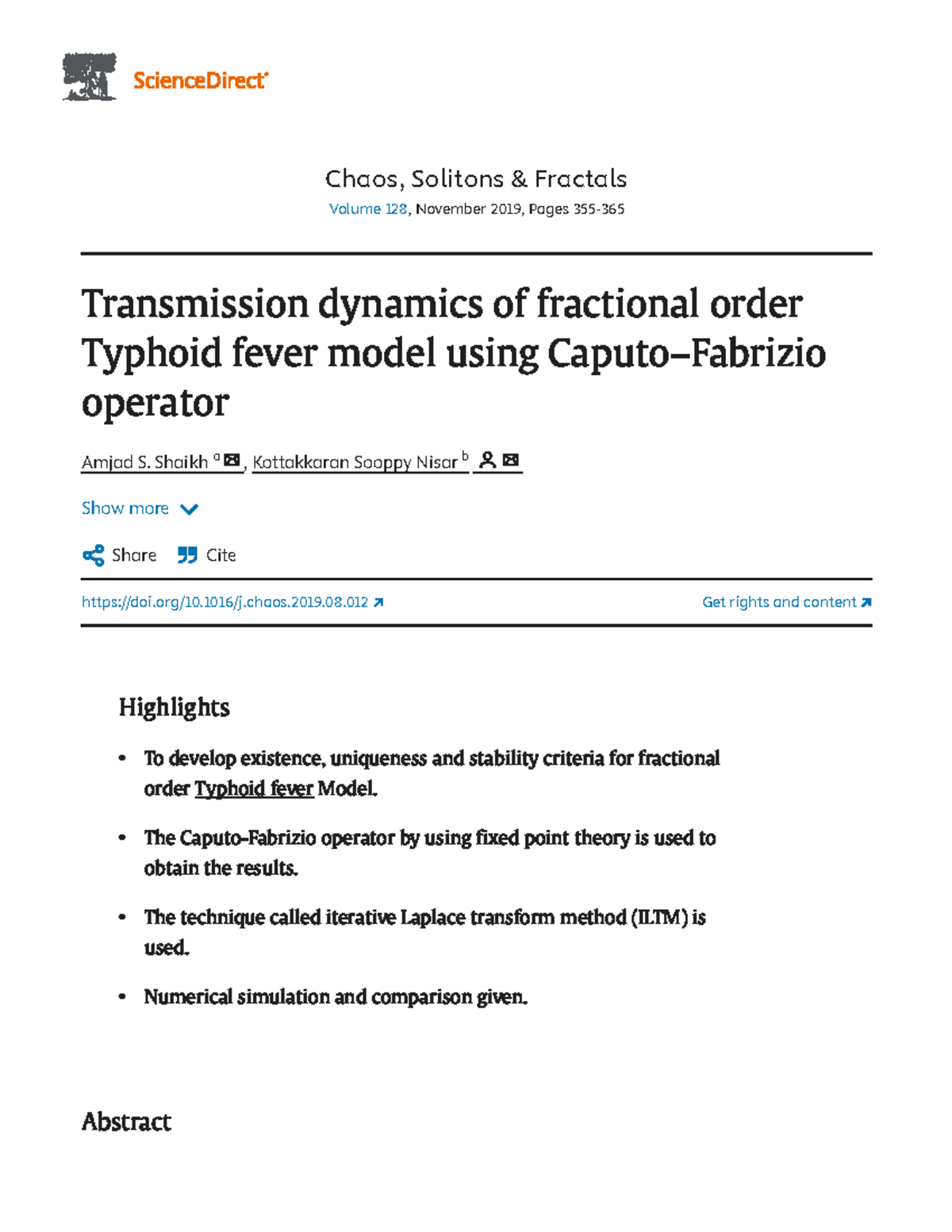 Transmission Dynamics of Fractional Order Typhoid Fever Model Using ...