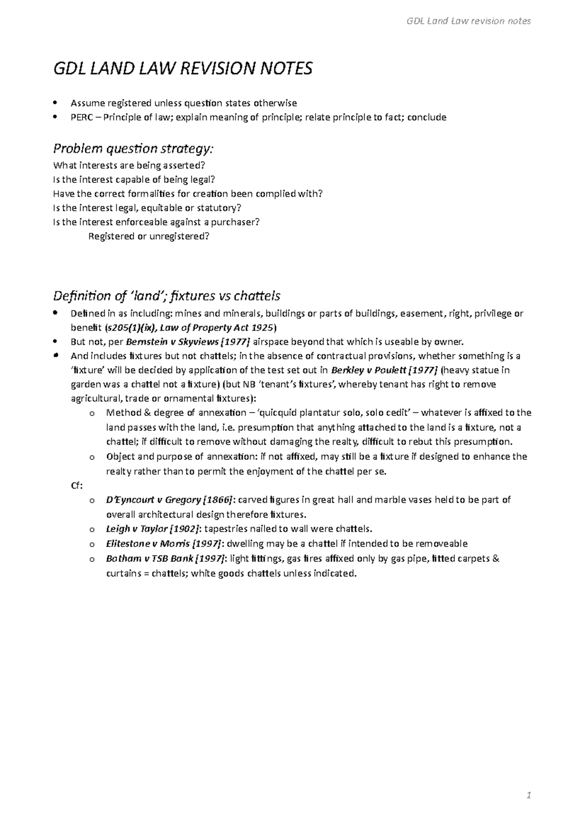 GDL Land Law Exam-Ready Revision Notes for Successful Mastery - Studocu