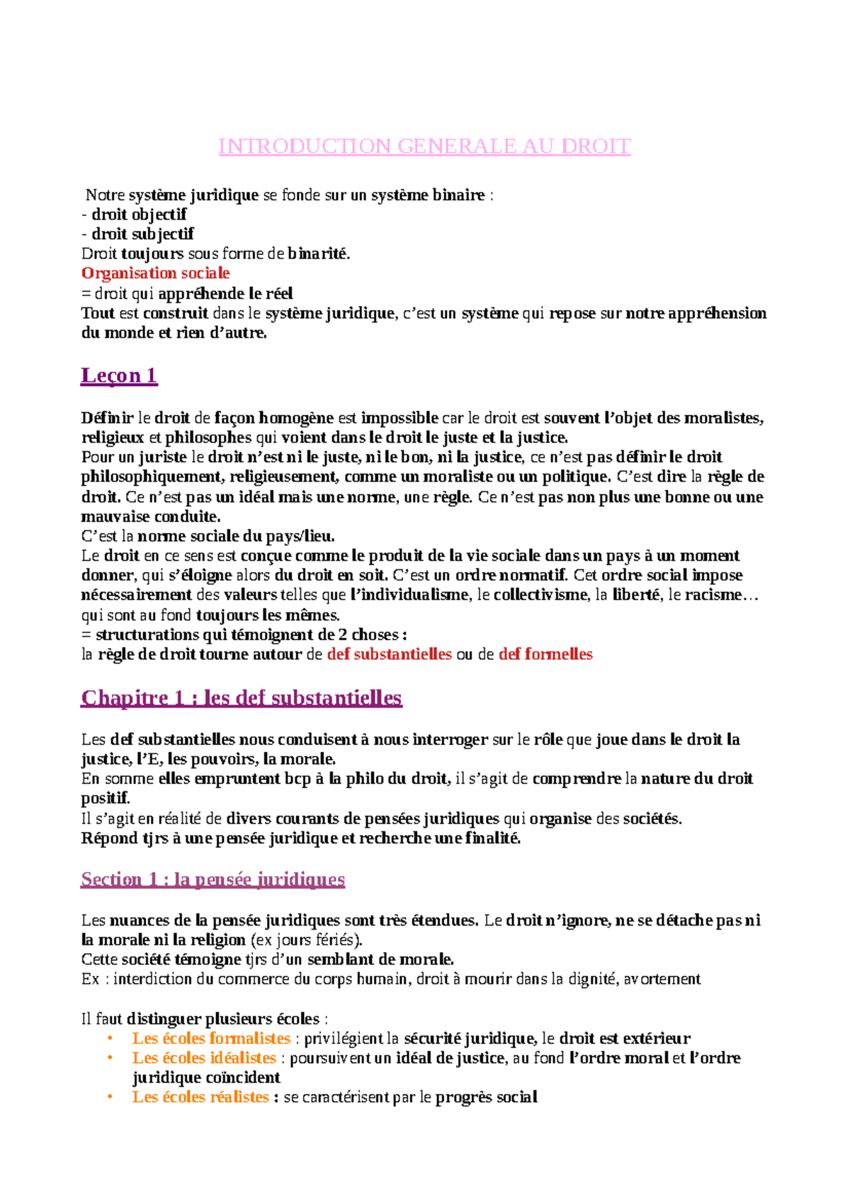 CM Introduction Générale au Droit : Concepts et Finalités - Studocu
